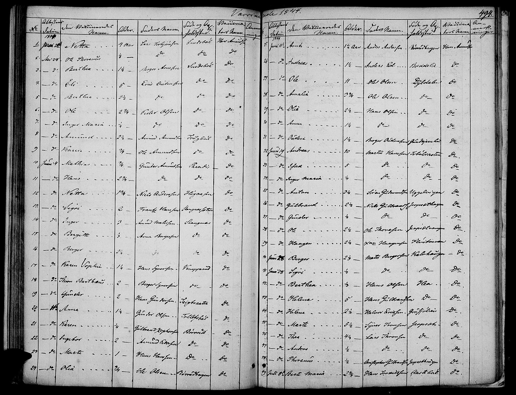 Vinger prestekontor, AV/SAH-PREST-024/H/Ha/Haa/L0008: Parish register (official) no. 8, 1839-1847, p. 494