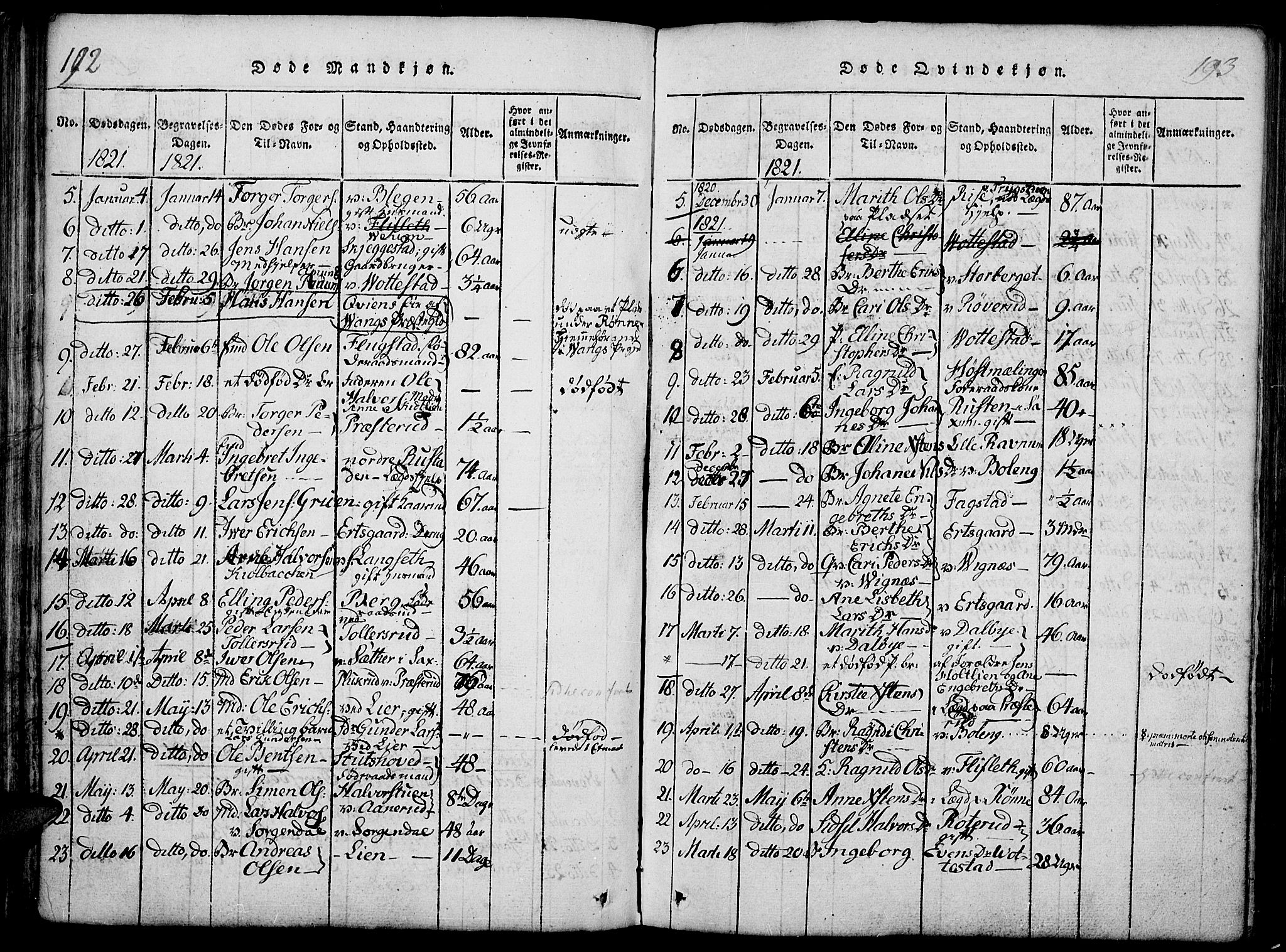 Fåberg prestekontor, SAH/PREST-086/H/Ha/Haa/L0003: Parish register (official) no. 3, 1818-1833, p. 192-193