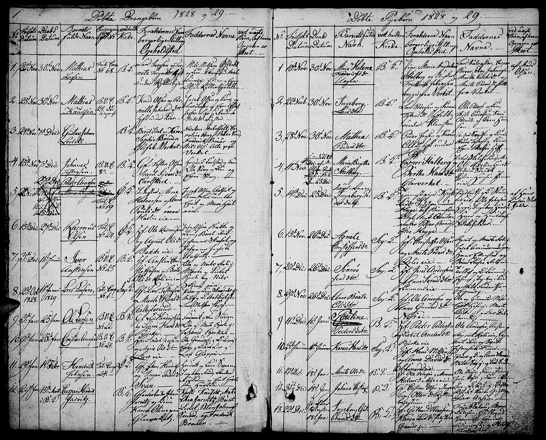 Biri prestekontor, SAH/PREST-096/H/Ha/Hab/L0002: Parish register (copy) no. 2, 1828-1842, p. 1