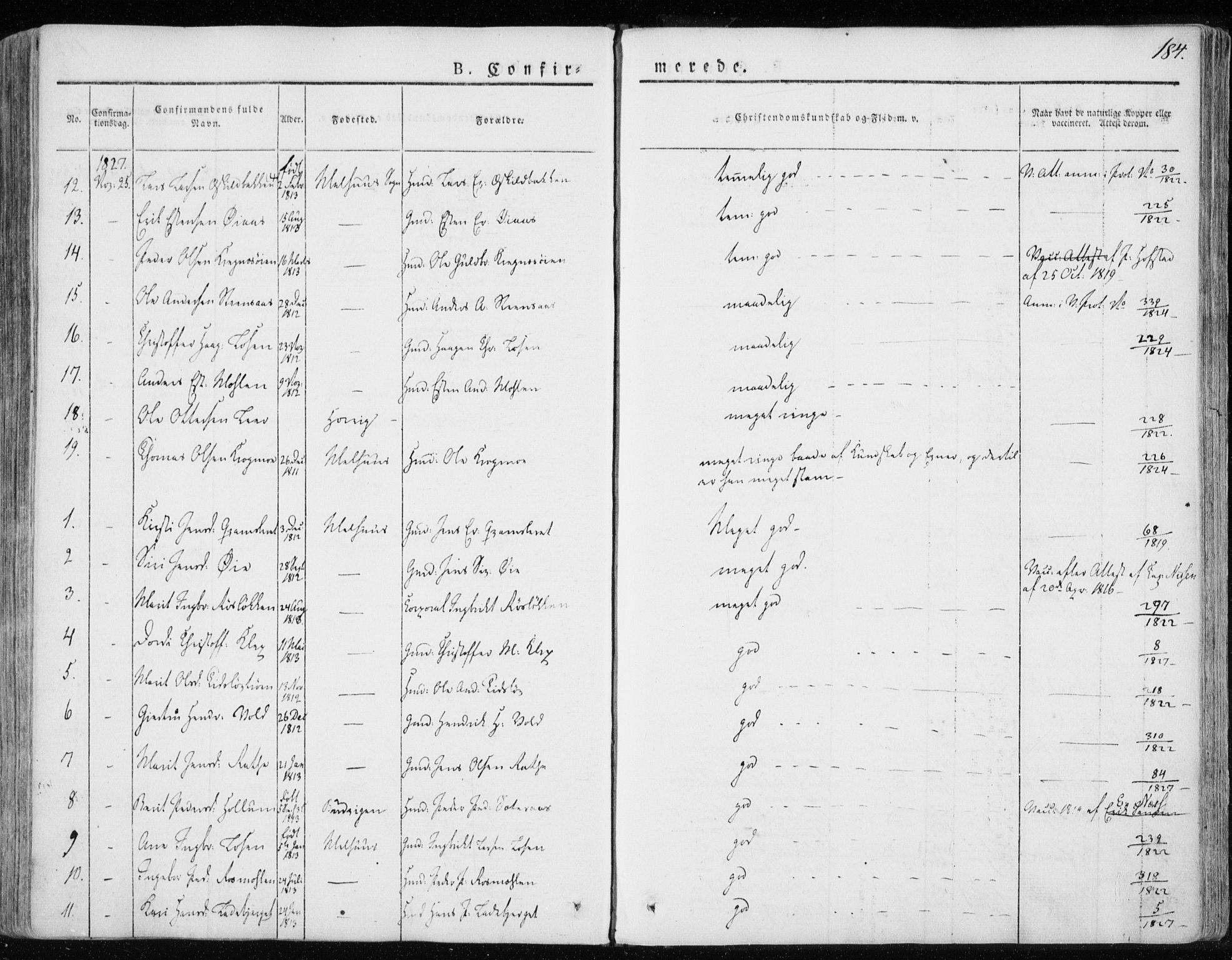 Ministerialprotokoller, klokkerbøker og fødselsregistre - Sør-Trøndelag, SAT/A-1456/691/L1069: Parish register (official) no. 691A04, 1826-1841, p. 184