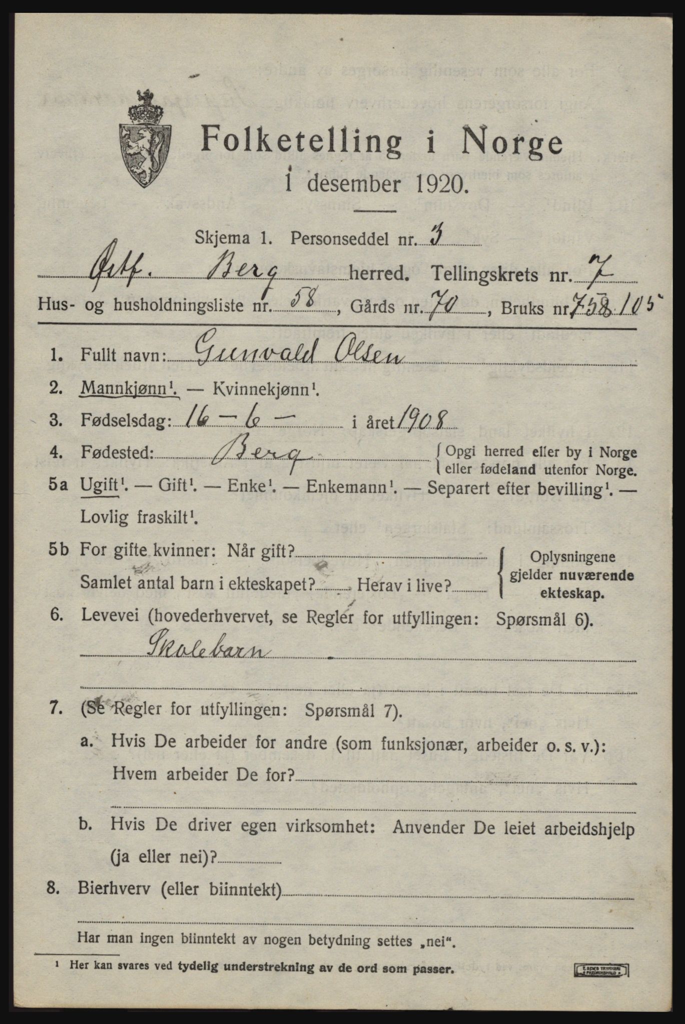 SAO, 1920 census for Berg, 1920, p. 12531