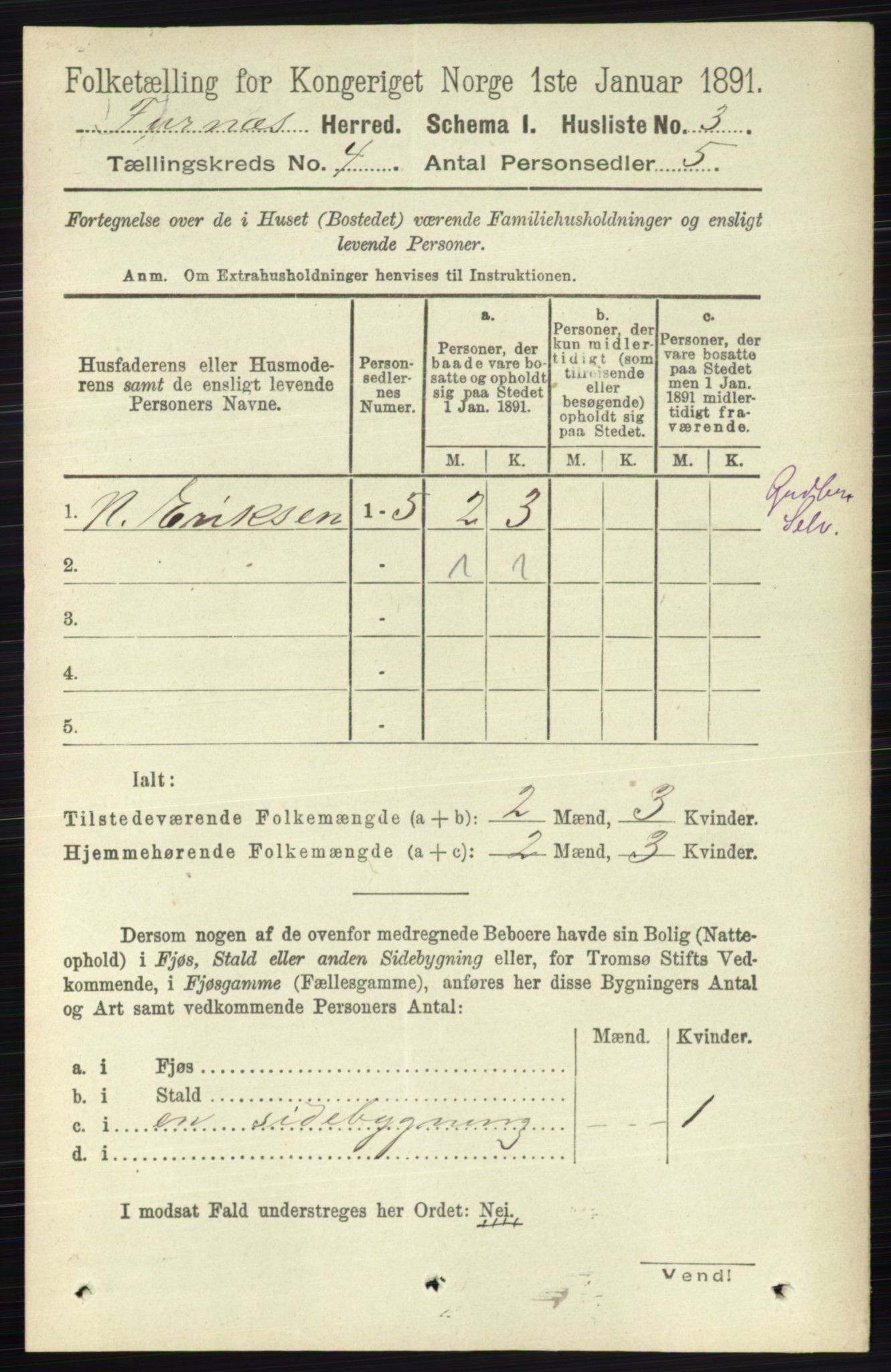 RA, Census 1891 for 0413 Furnes herred, 1891, p. 2356