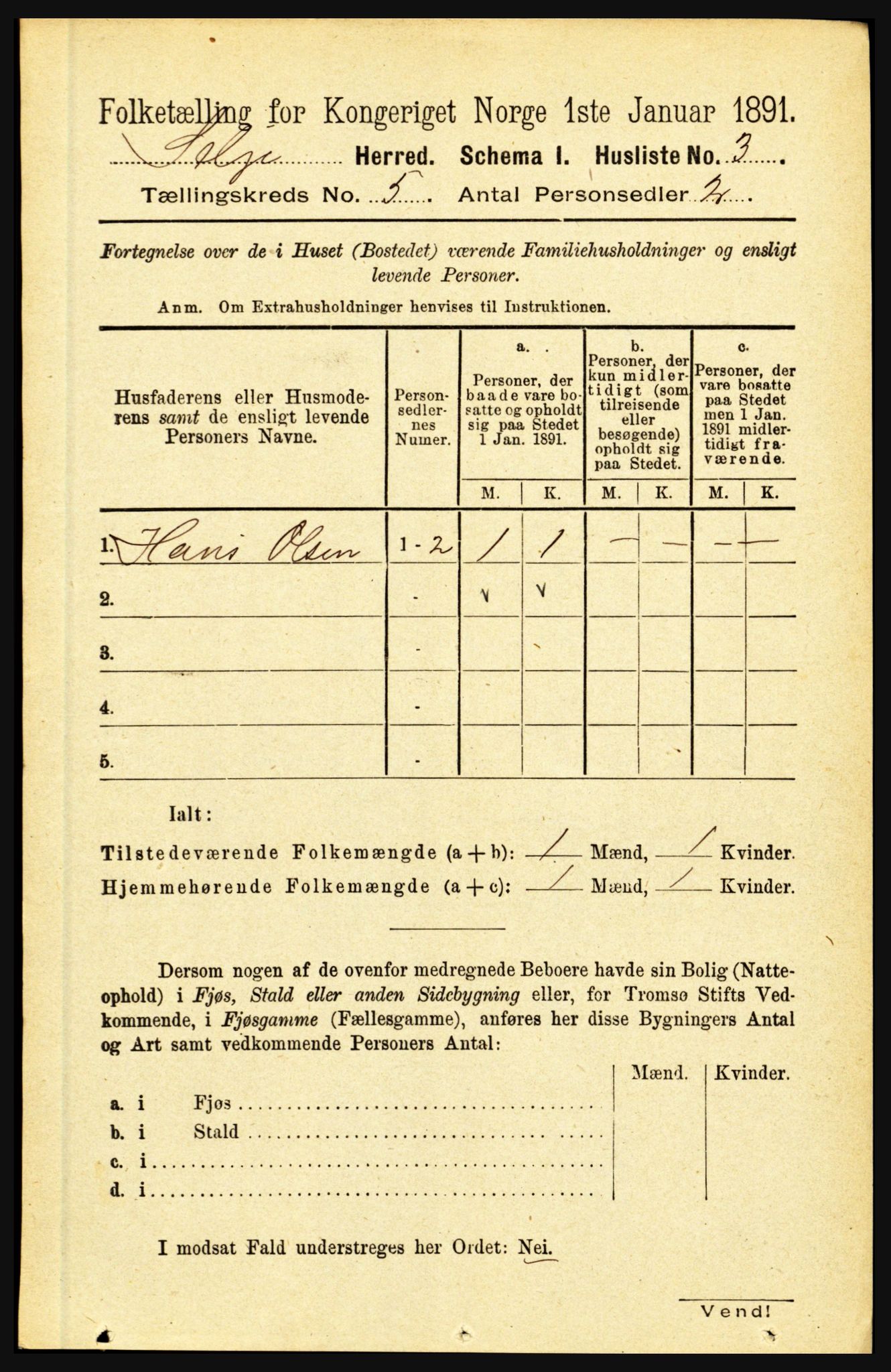 RA, 1891 census for 1441 Selje, 1891, p. 1354