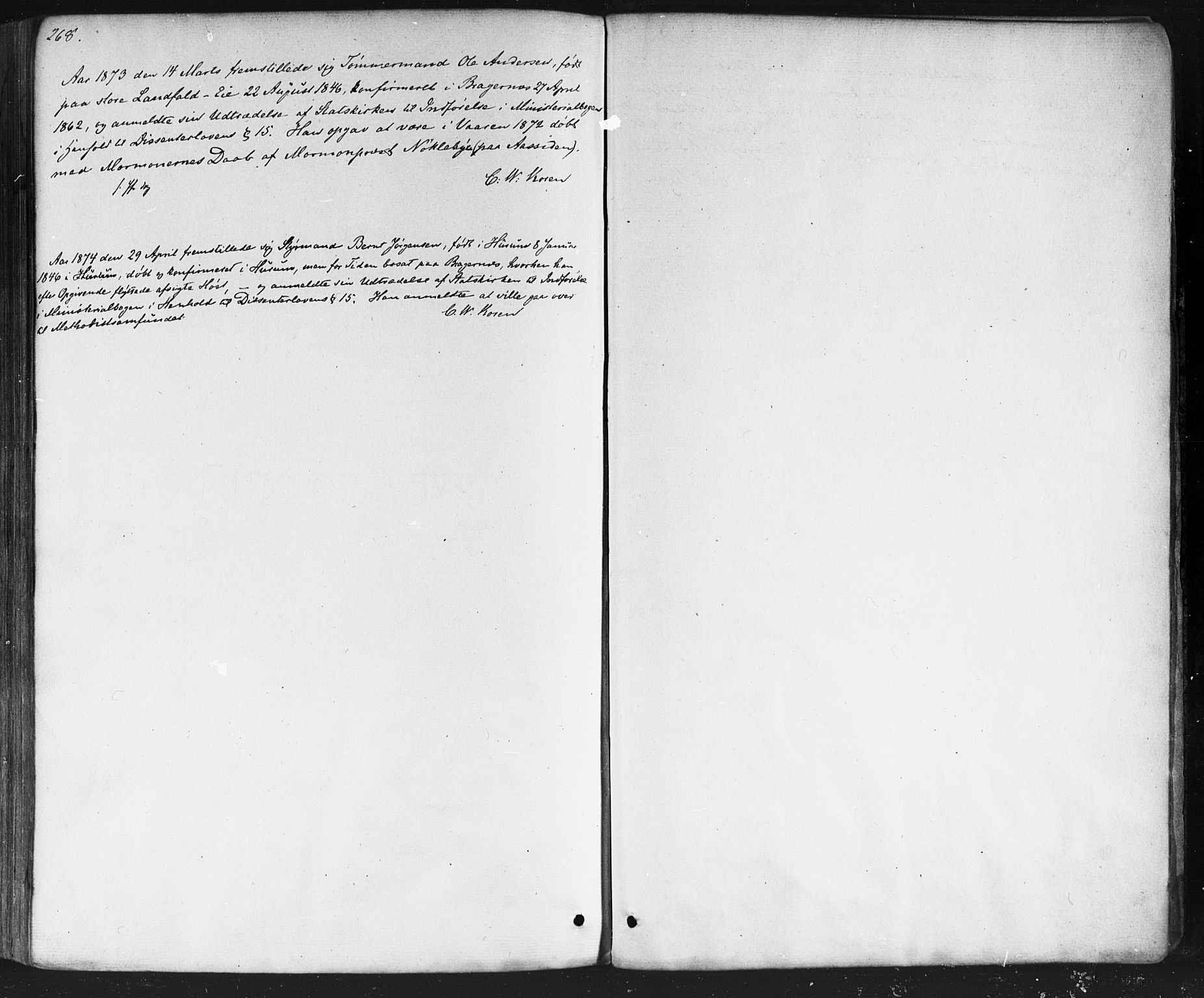 Bragernes kirkebøker, SAKO/A-6/F/Fc/L0003: Parish register (official) no. III 3, 1865-1874, p. 268