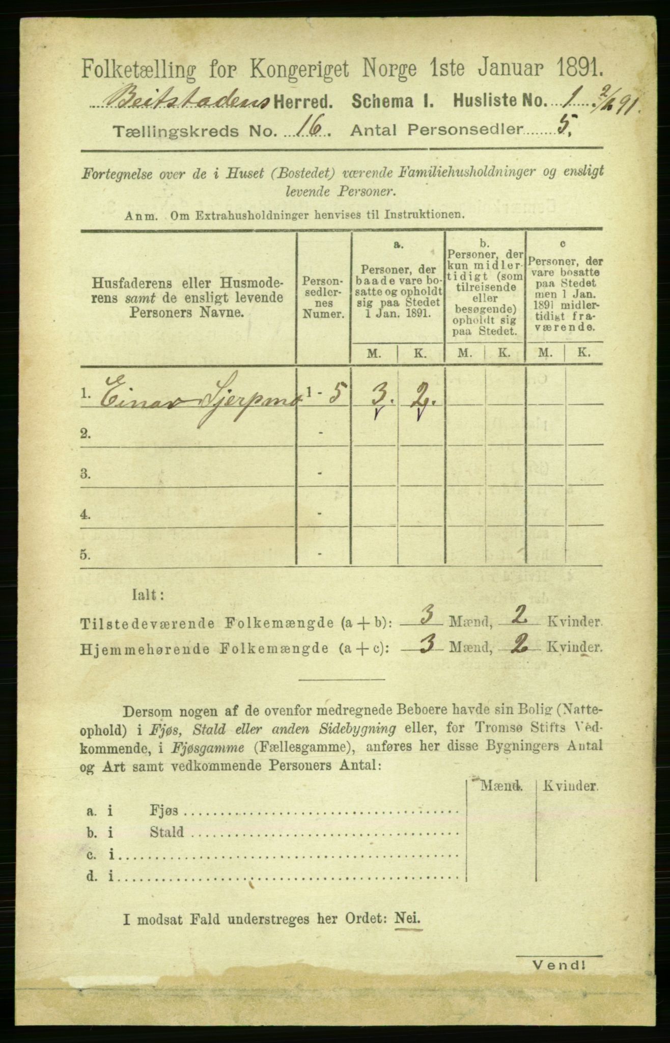 RA, 1891 census for 1727 Beitstad, 1891, p. 4143