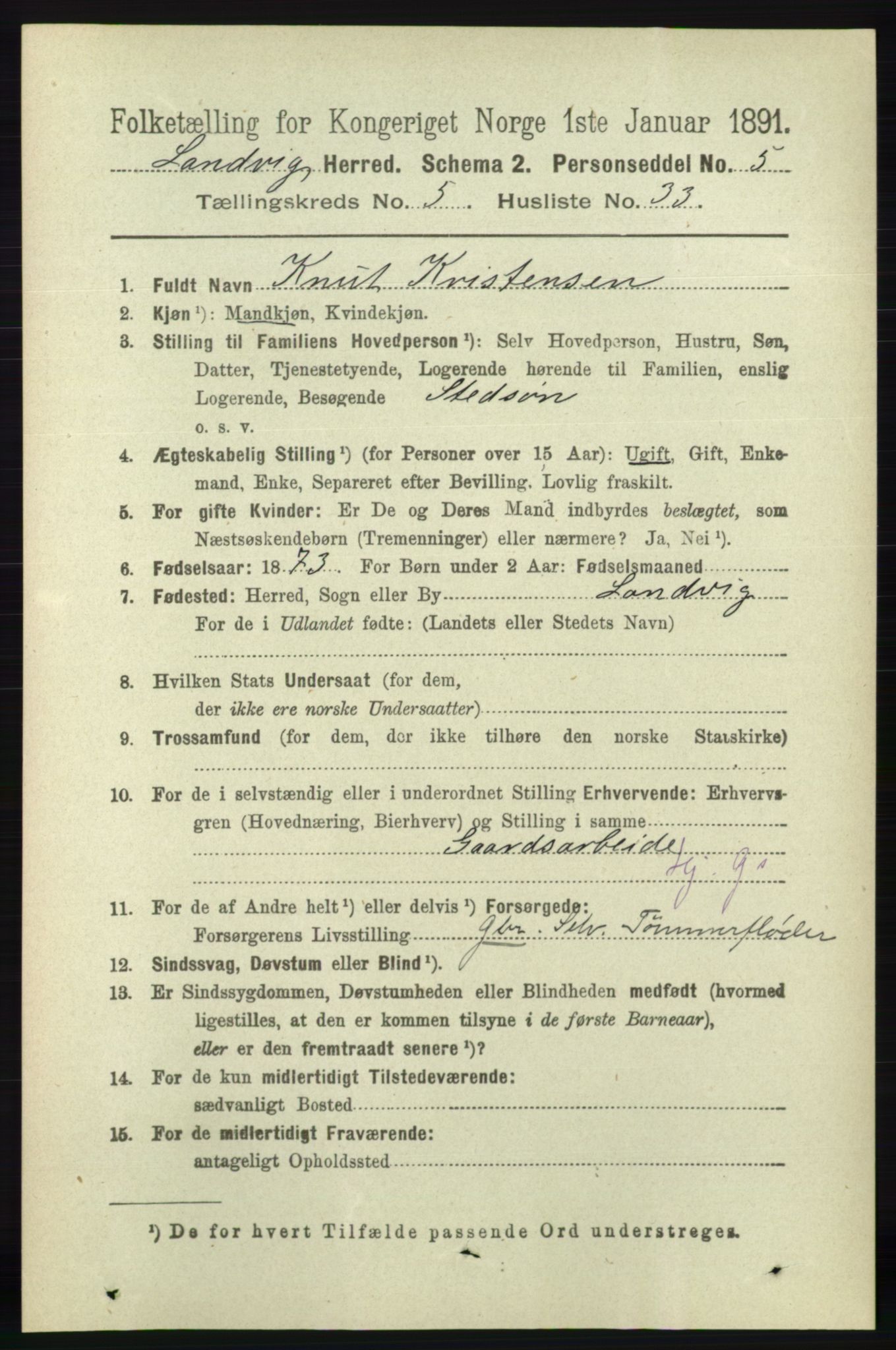 RA, 1891 census for 0924 Landvik, 1891, p. 2395