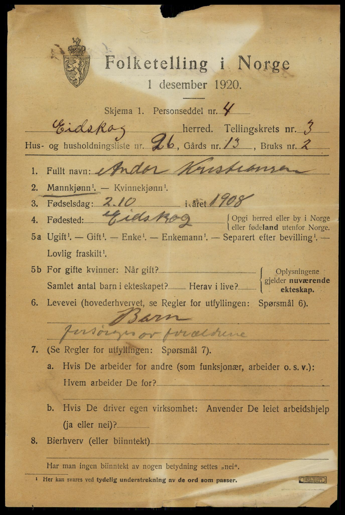 SAH, 1920 census for Eidskog, 1920, p. 4341