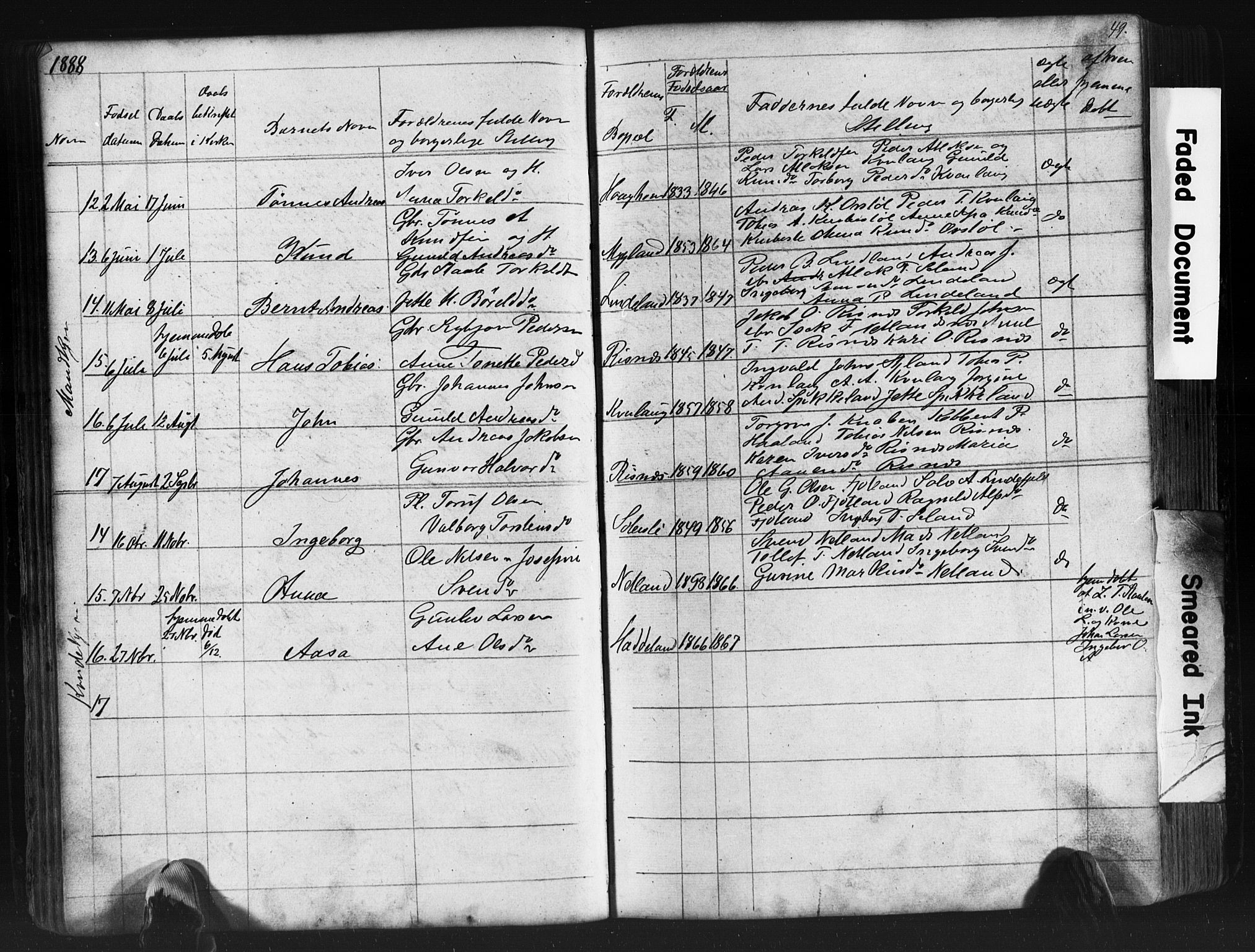 Fjotland sokneprestkontor, AV/SAK-1111-0010/F/Fb/L0003: Parish register (copy) no. B 3, 1872-1924, p. 49