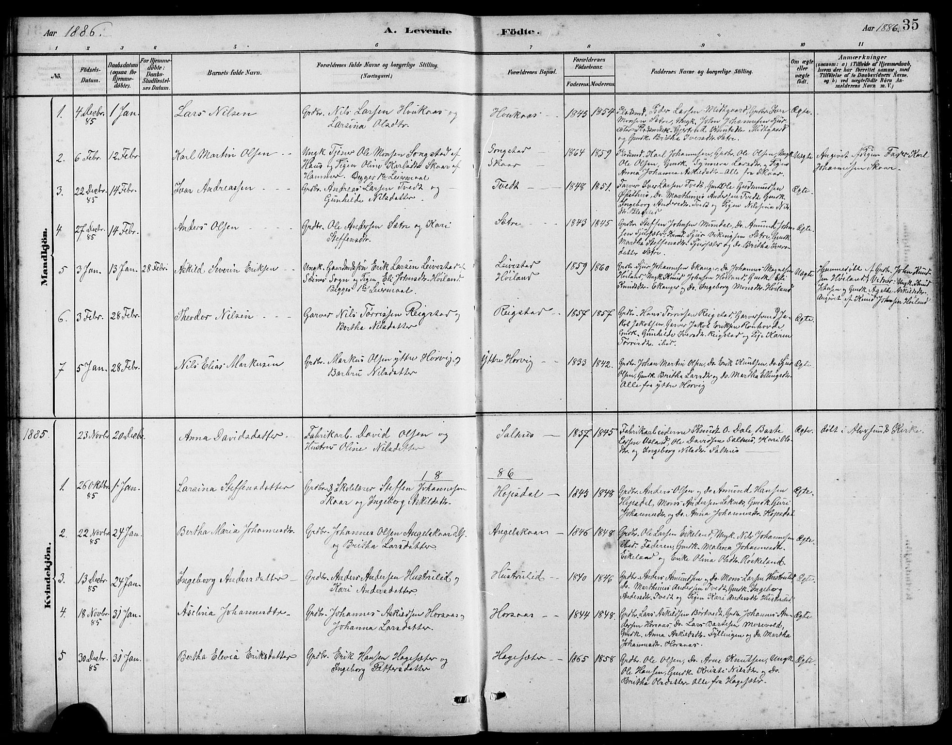 Hamre sokneprestembete, AV/SAB-A-75501/H/Ha/Hab: Parish register (copy) no. B 3, 1881-1898, p. 35