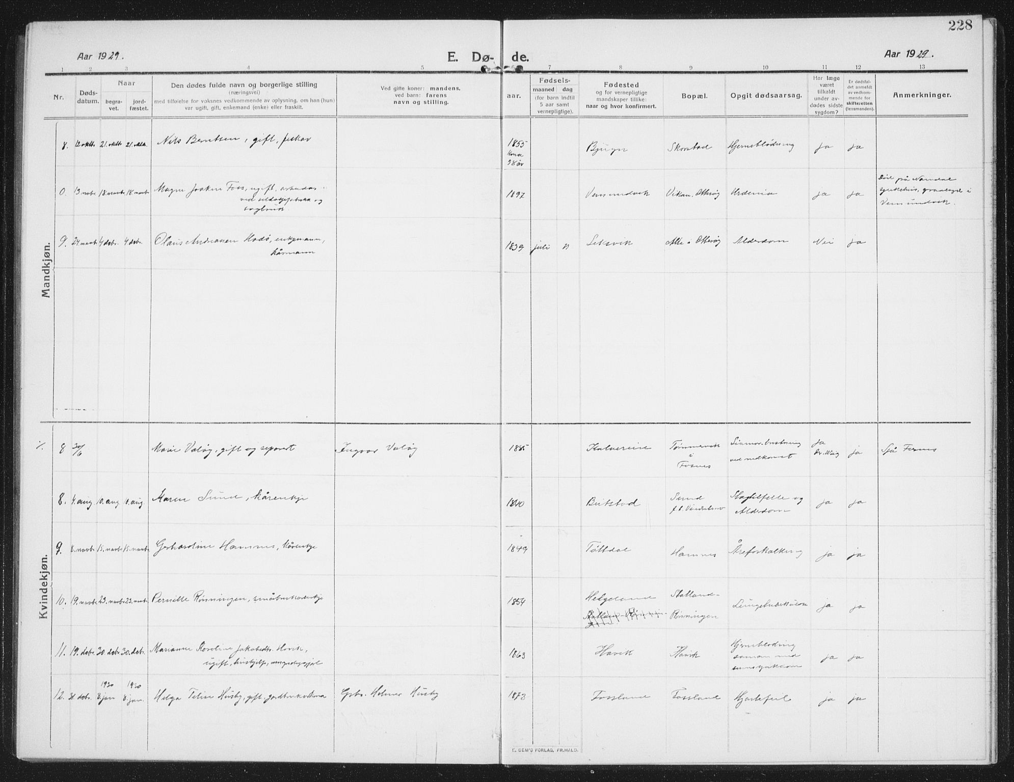 Ministerialprotokoller, klokkerbøker og fødselsregistre - Nord-Trøndelag, AV/SAT-A-1458/774/L0630: Parish register (copy) no. 774C01, 1910-1934, p. 228