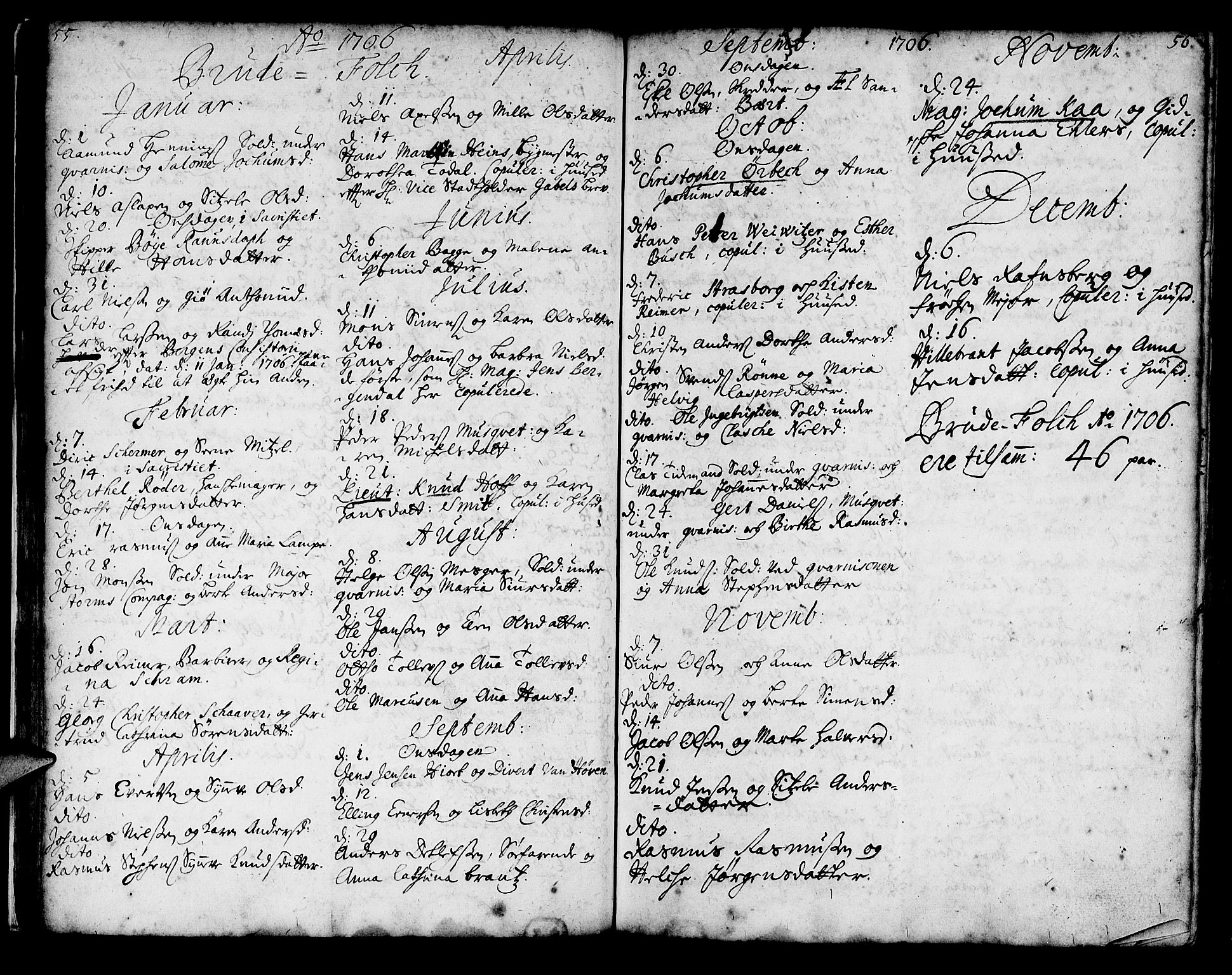 Korskirken sokneprestembete, SAB/A-76101/H/Haa/L0008: Parish register (official) no. A 8, 1698-1747, p. 55-56