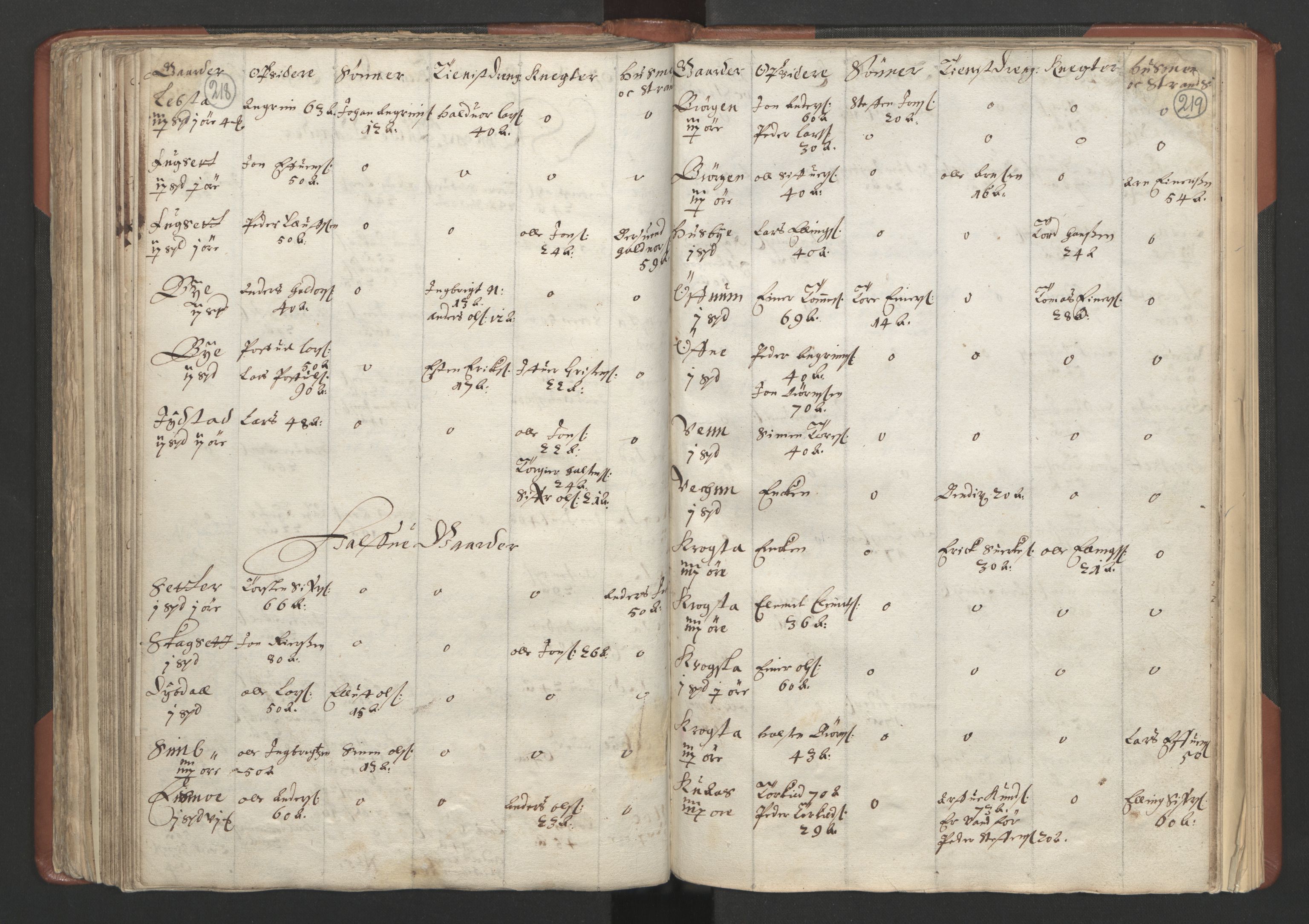 RA, Bailiff's Census 1664-1666, no. 18: Gauldal fogderi, Strinda fogderi and Orkdal fogderi, 1664, p. 218-219