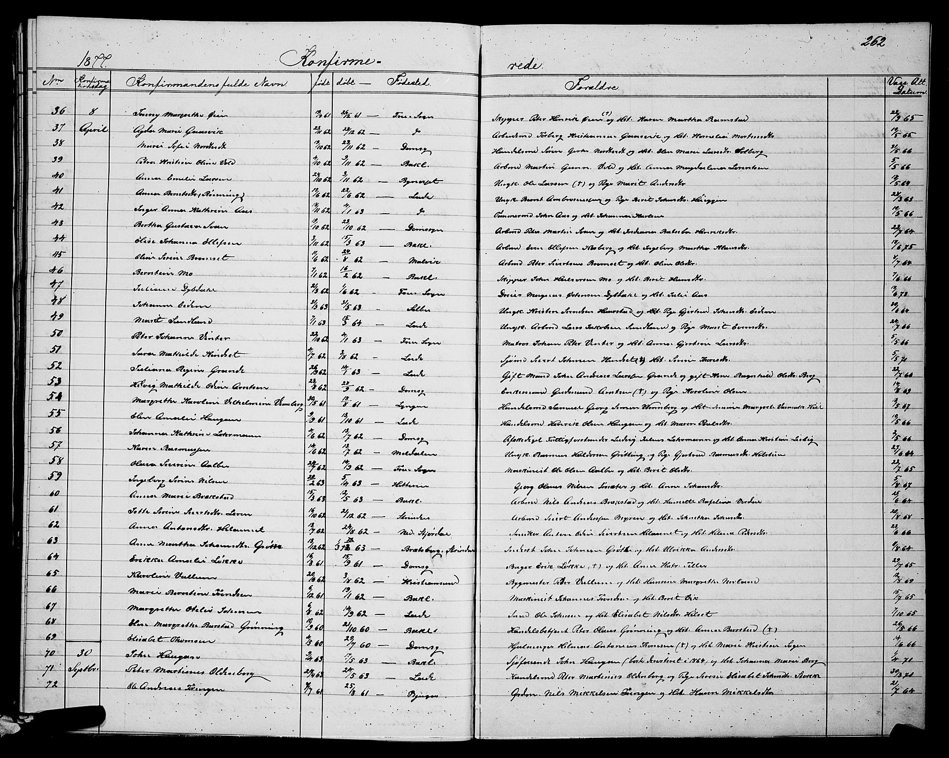 Ministerialprotokoller, klokkerbøker og fødselsregistre - Sør-Trøndelag, SAT/A-1456/604/L0220: Parish register (copy) no. 604C03, 1870-1885, p. 262