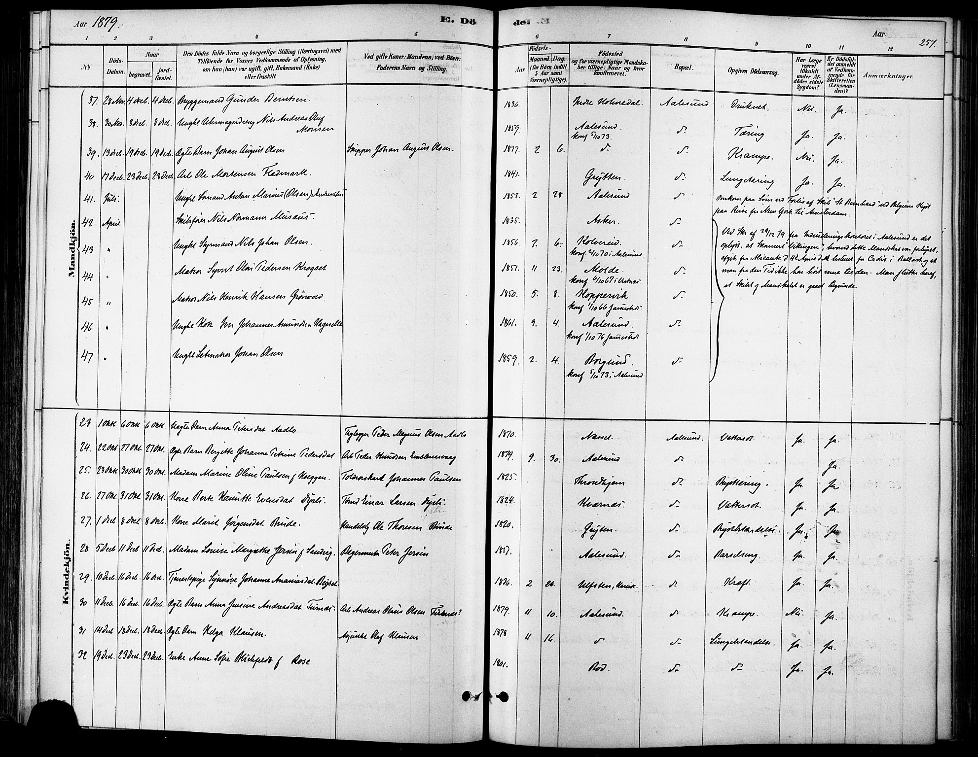 Ministerialprotokoller, klokkerbøker og fødselsregistre - Møre og Romsdal, AV/SAT-A-1454/529/L0454: Parish register (official) no. 529A04, 1878-1885, p. 257