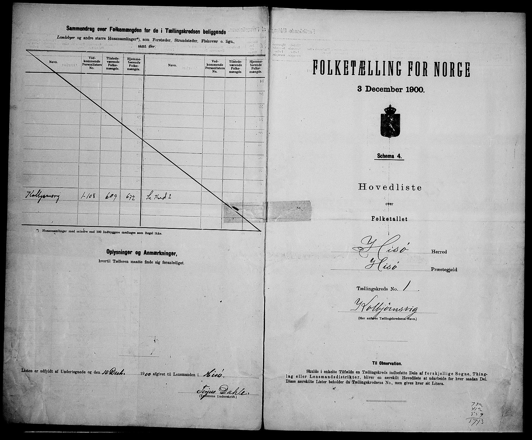 SAK, 1900 census for Hisøy, 1900, p. 13