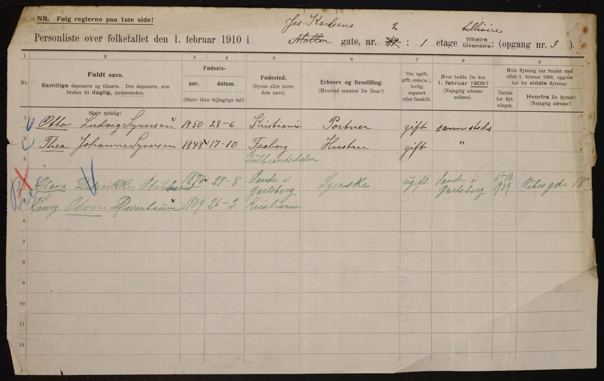 OBA, Municipal Census 1910 for Kristiania, 1910, p. 45646