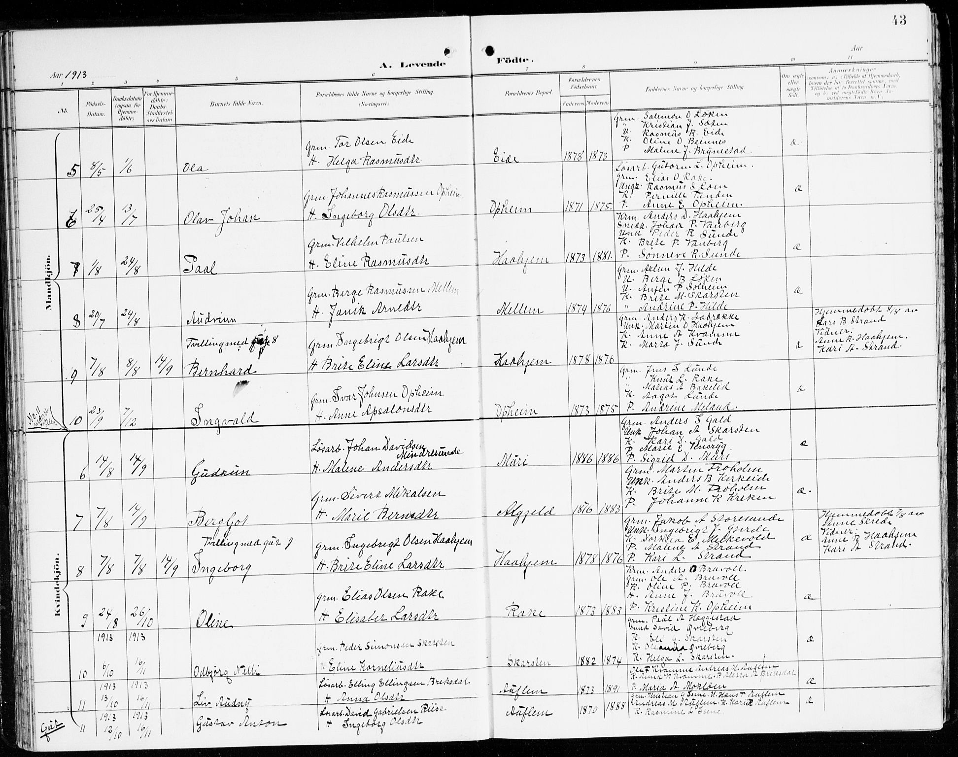 Innvik sokneprestembete, AV/SAB-A-80501: Parish register (official) no. C 2, 1900-1920, p. 43