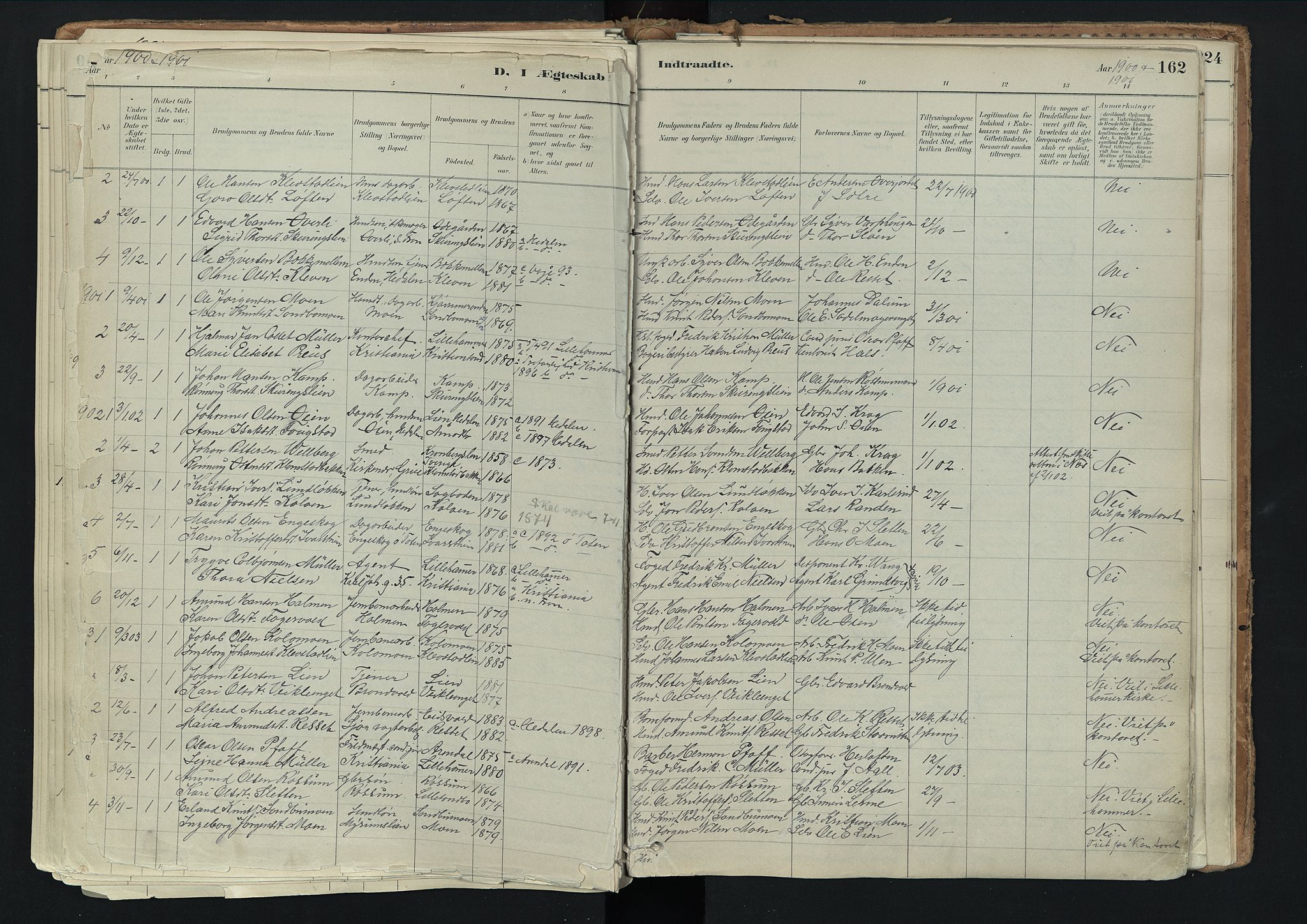 Nord-Fron prestekontor, SAH/PREST-080/H/Ha/Haa/L0003: Parish register (official) no. 3, 1884-1914, p. 162