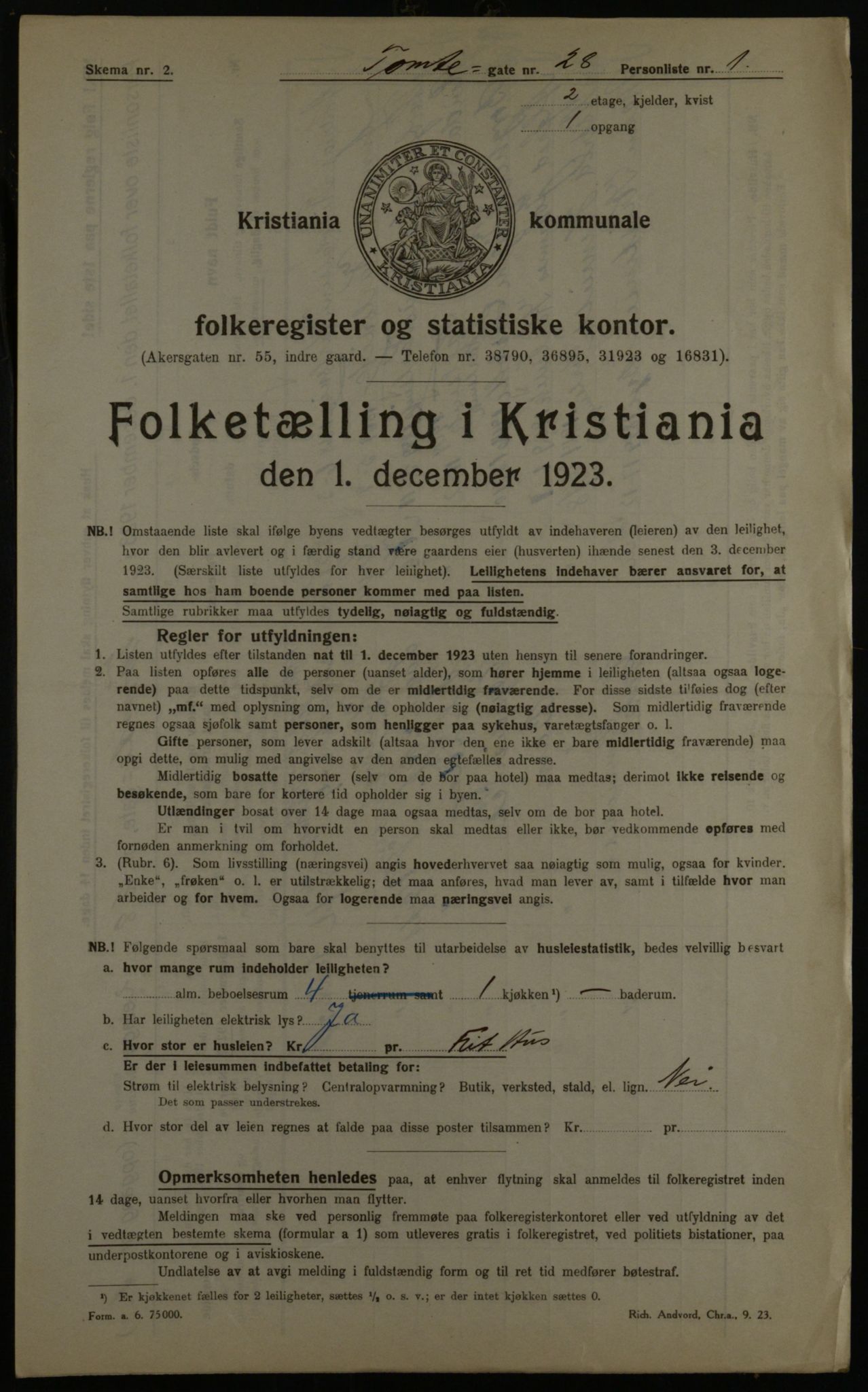 OBA, Municipal Census 1923 for Kristiania, 1923, p. 125500