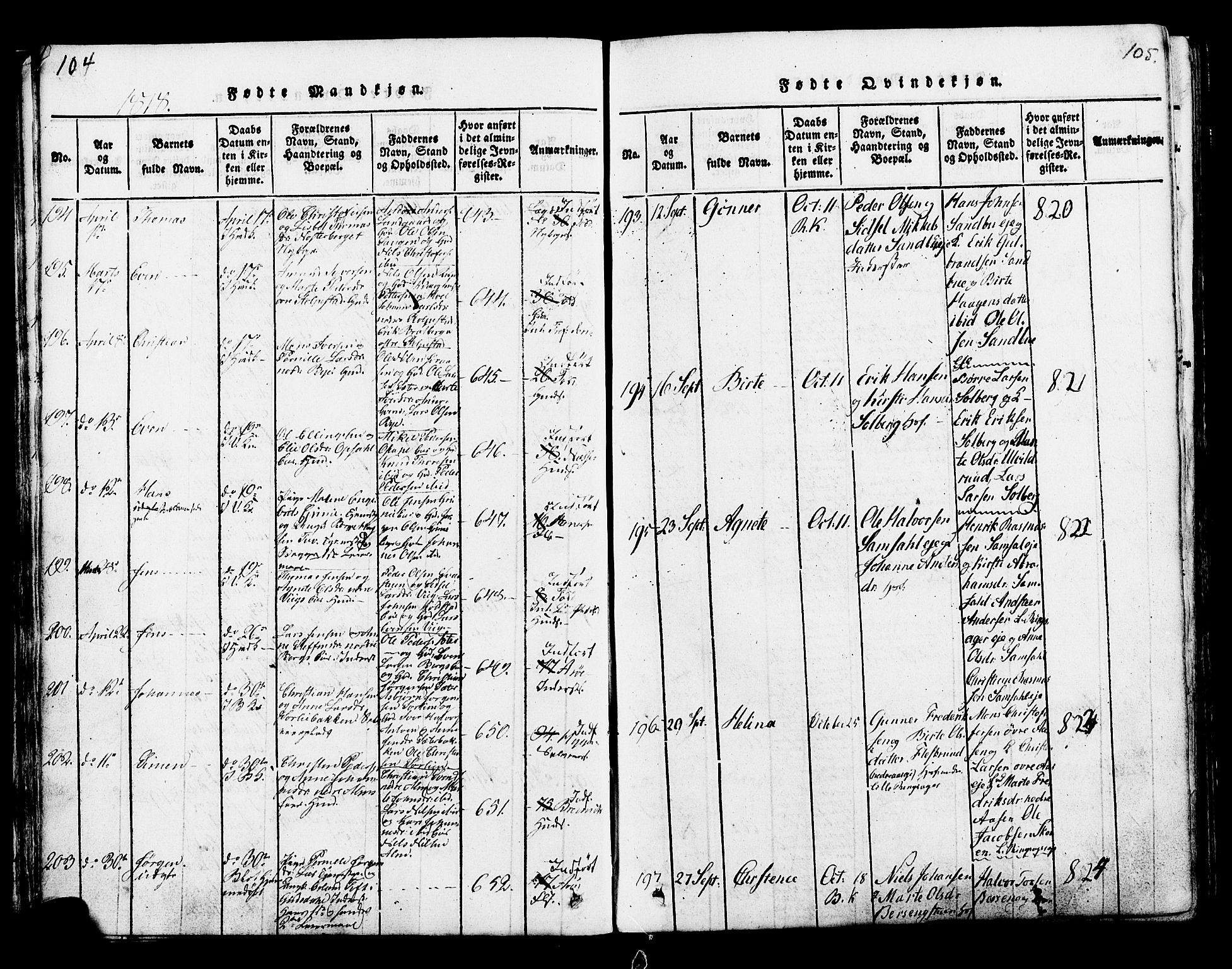 Ringsaker prestekontor, AV/SAH-PREST-014/K/Ka/L0005: Parish register (official) no. 5, 1814-1826, p. 104-105