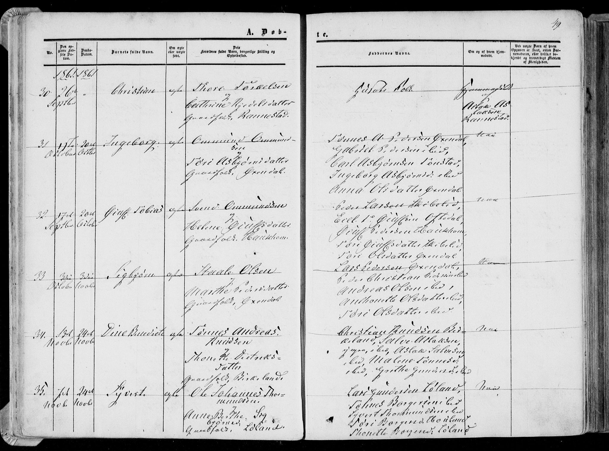 Bakke sokneprestkontor, AV/SAK-1111-0002/F/Fa/Faa/L0006: Parish register (official) no. A 6, 1855-1877, p. 49