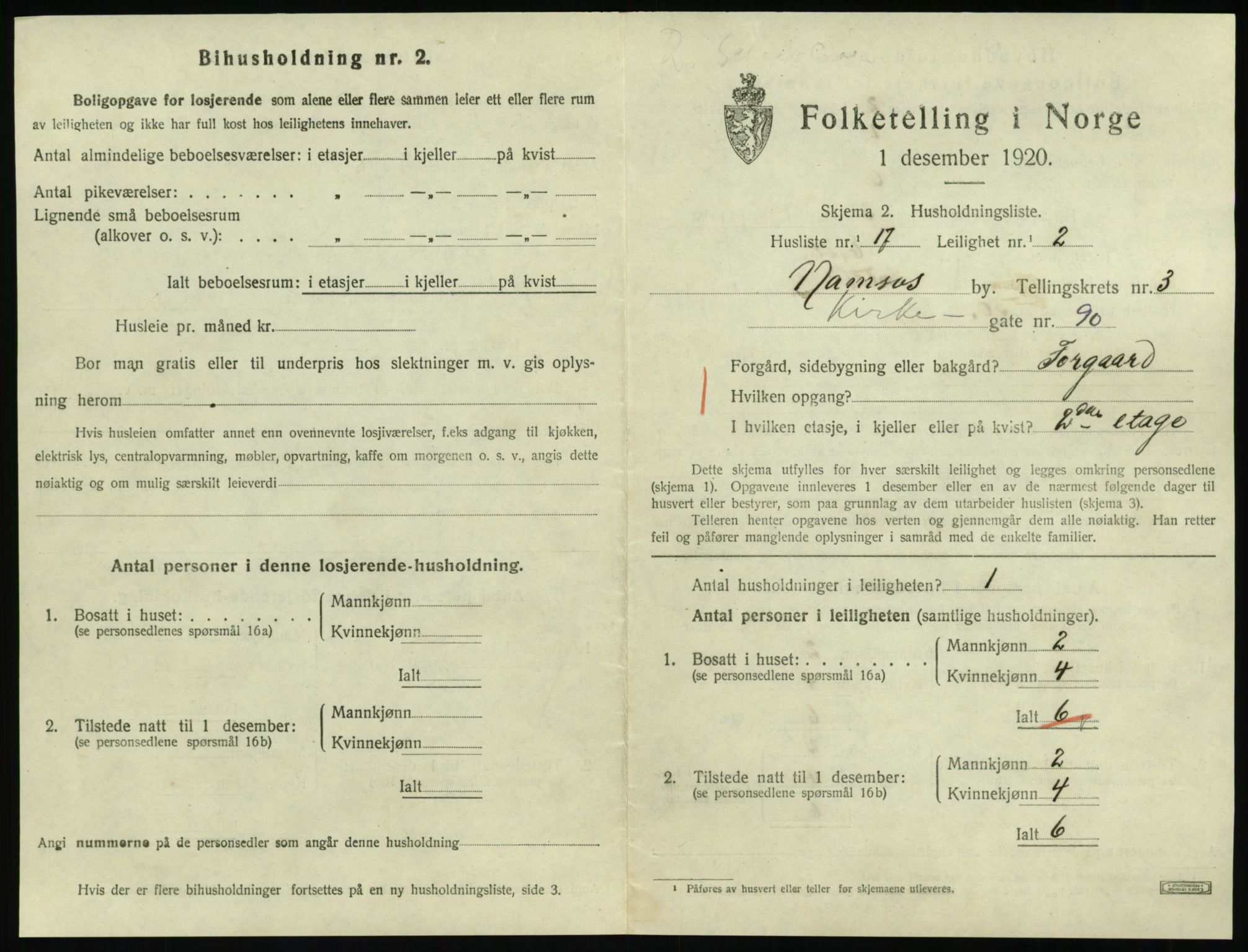 SAT, 1920 census for Namsos, 1920, p. 1187