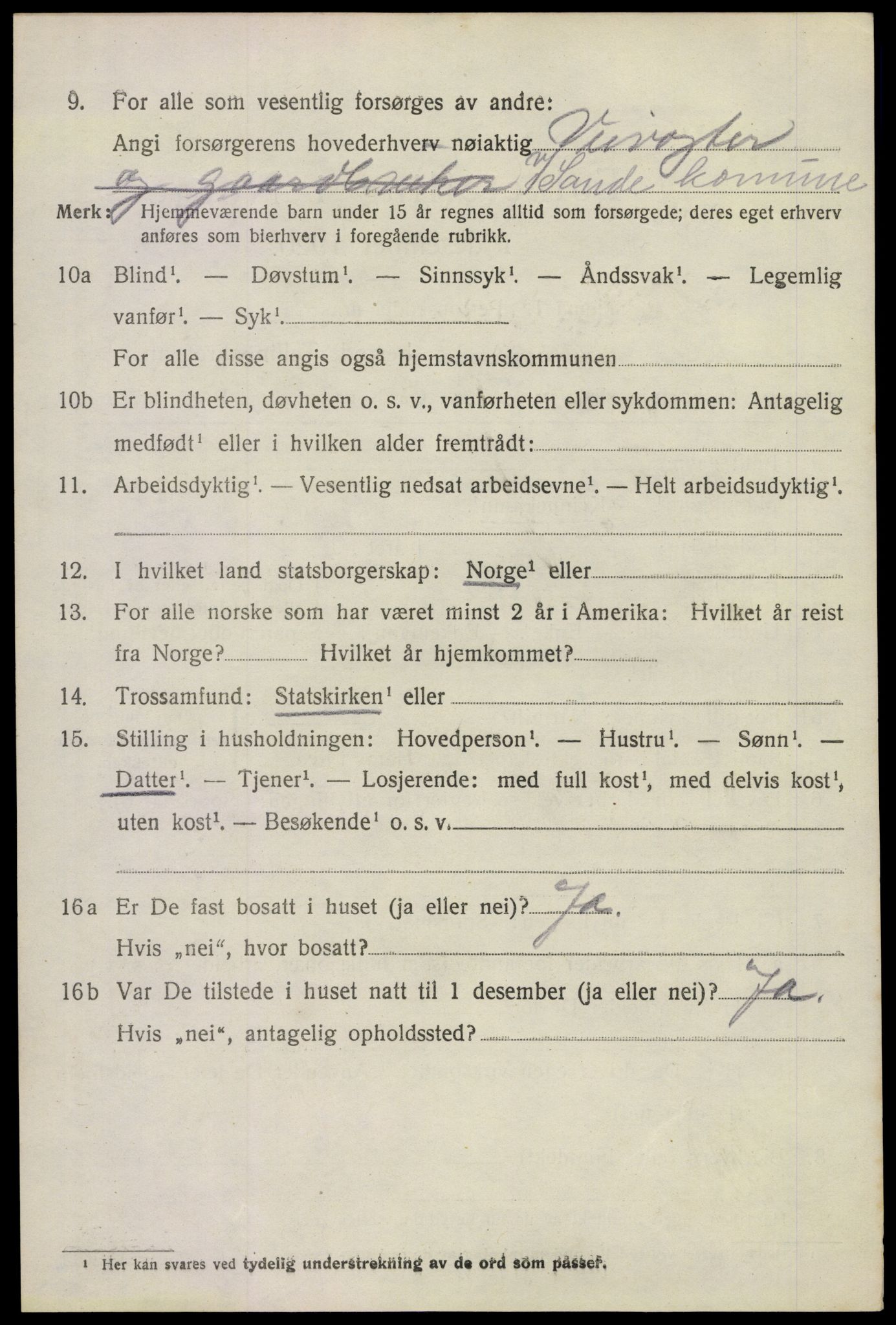 SAKO, 1920 census for Sande, 1920, p. 5883