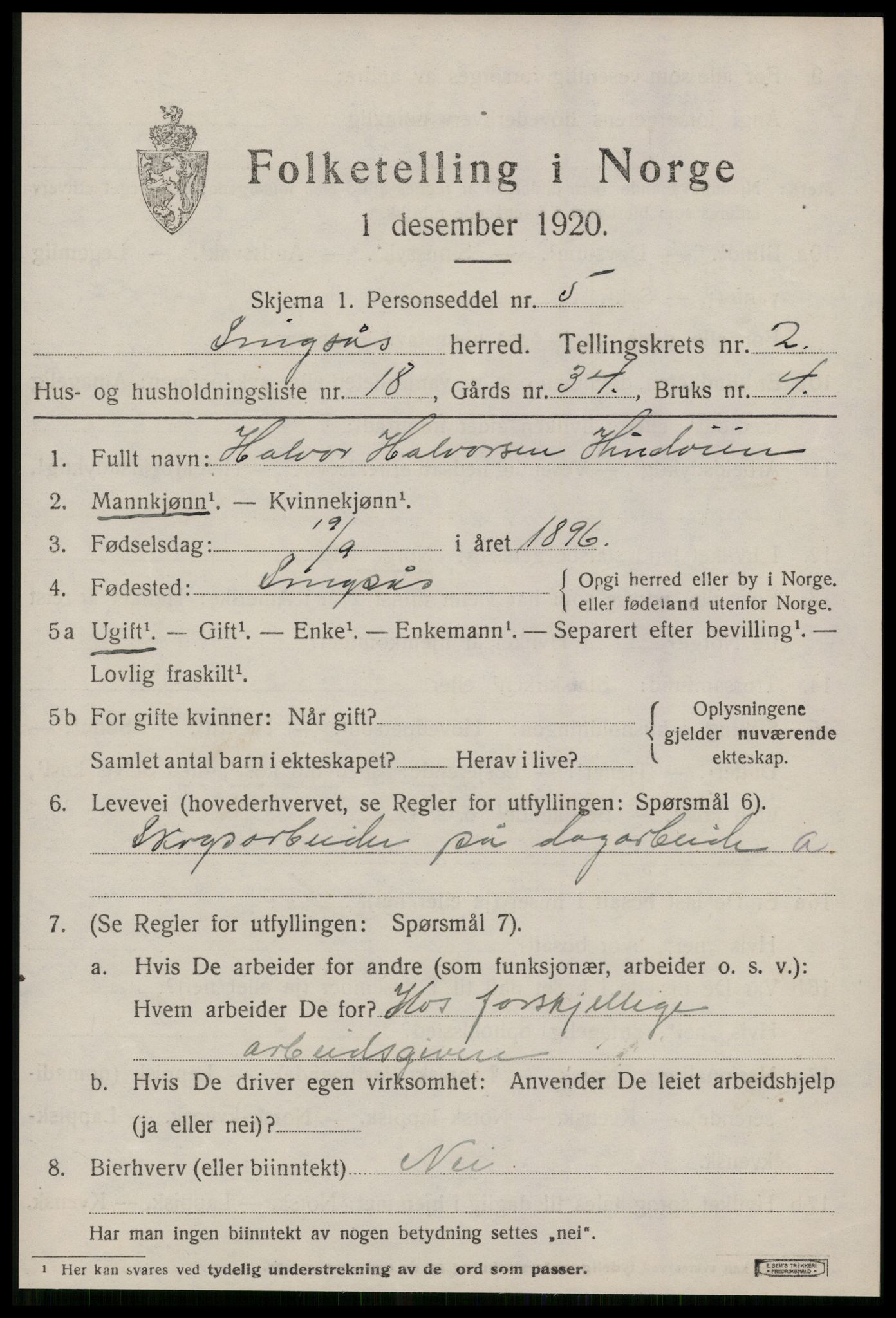 SAT, 1920 census for Singsås, 1920, p. 1355