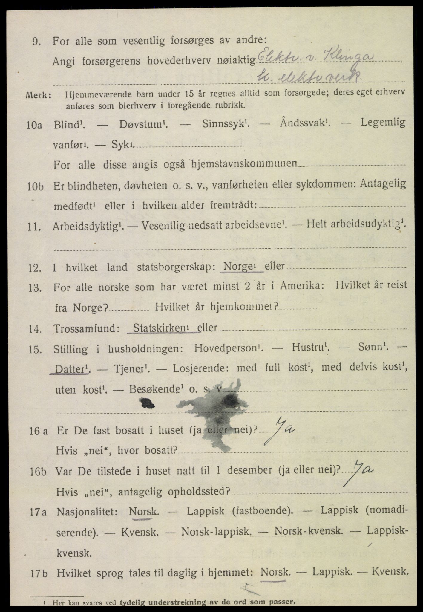 SAT, 1920 census for Klinga, 1920, p. 2870