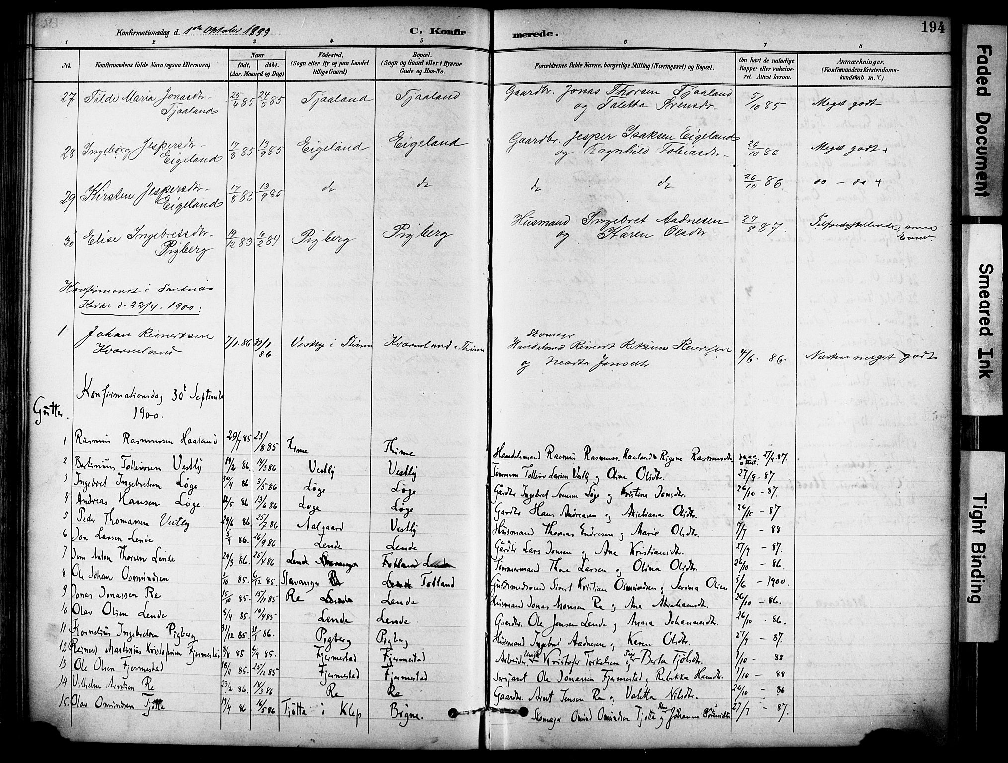 Lye sokneprestkontor, SAST/A-101794/001/30BA/L0011: Parish register (official) no. A 9, 1893-1903, p. 194