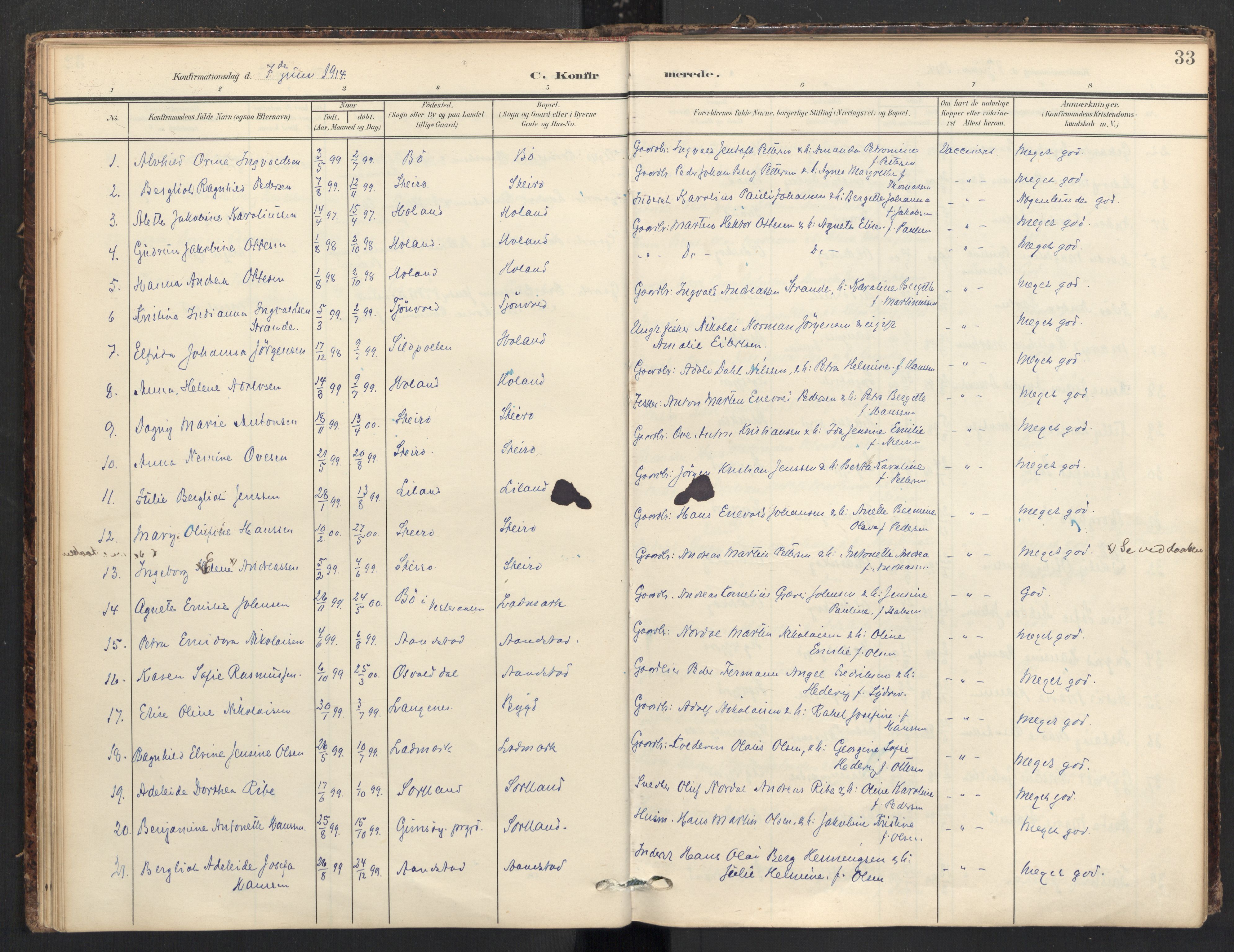 Ministerialprotokoller, klokkerbøker og fødselsregistre - Nordland, AV/SAT-A-1459/895/L1375: Parish register (official) no. 895A10, 1907-1938, p. 33