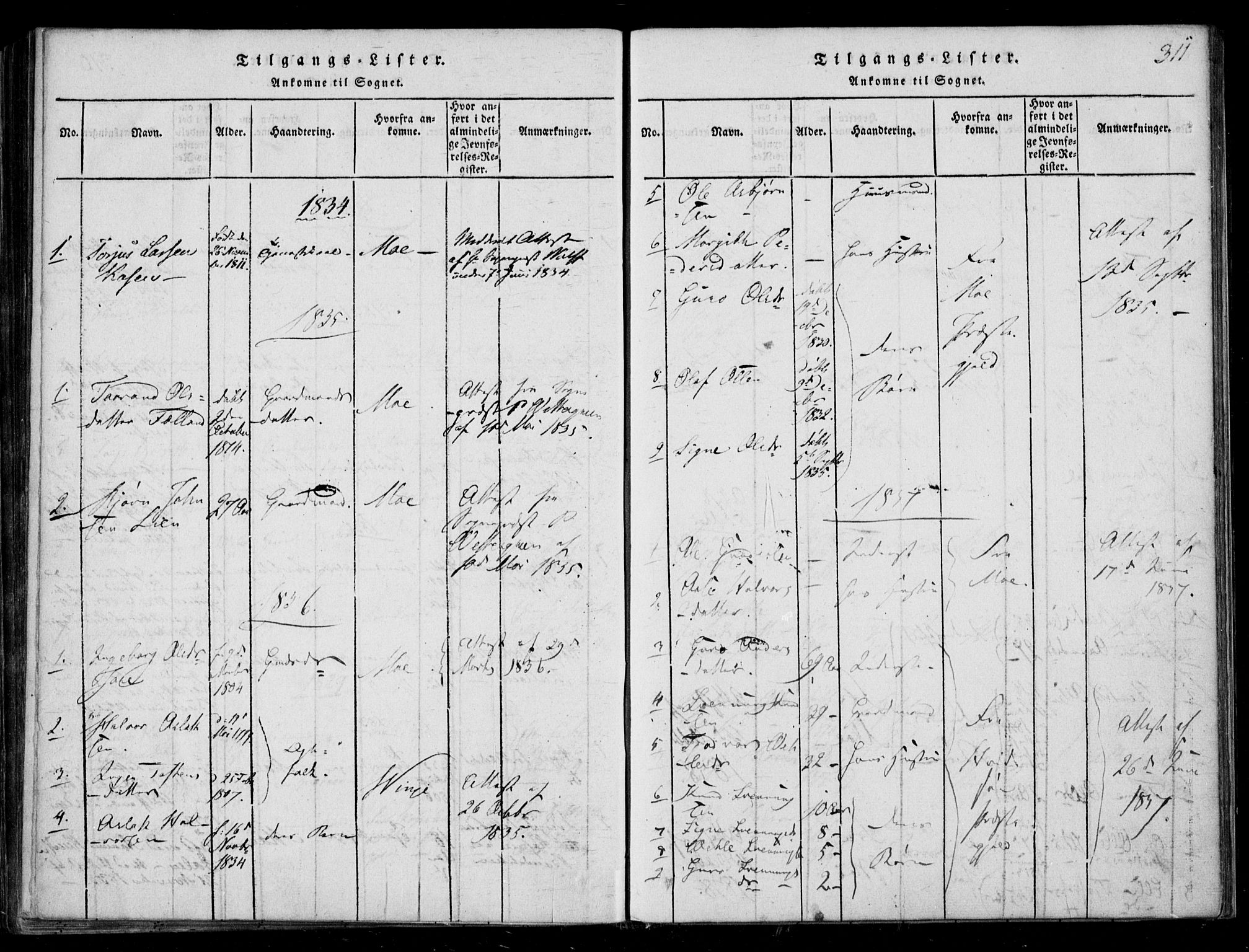 Lårdal kirkebøker, SAKO/A-284/F/Fb/L0001: Parish register (official) no. II 1, 1815-1860, p. 311