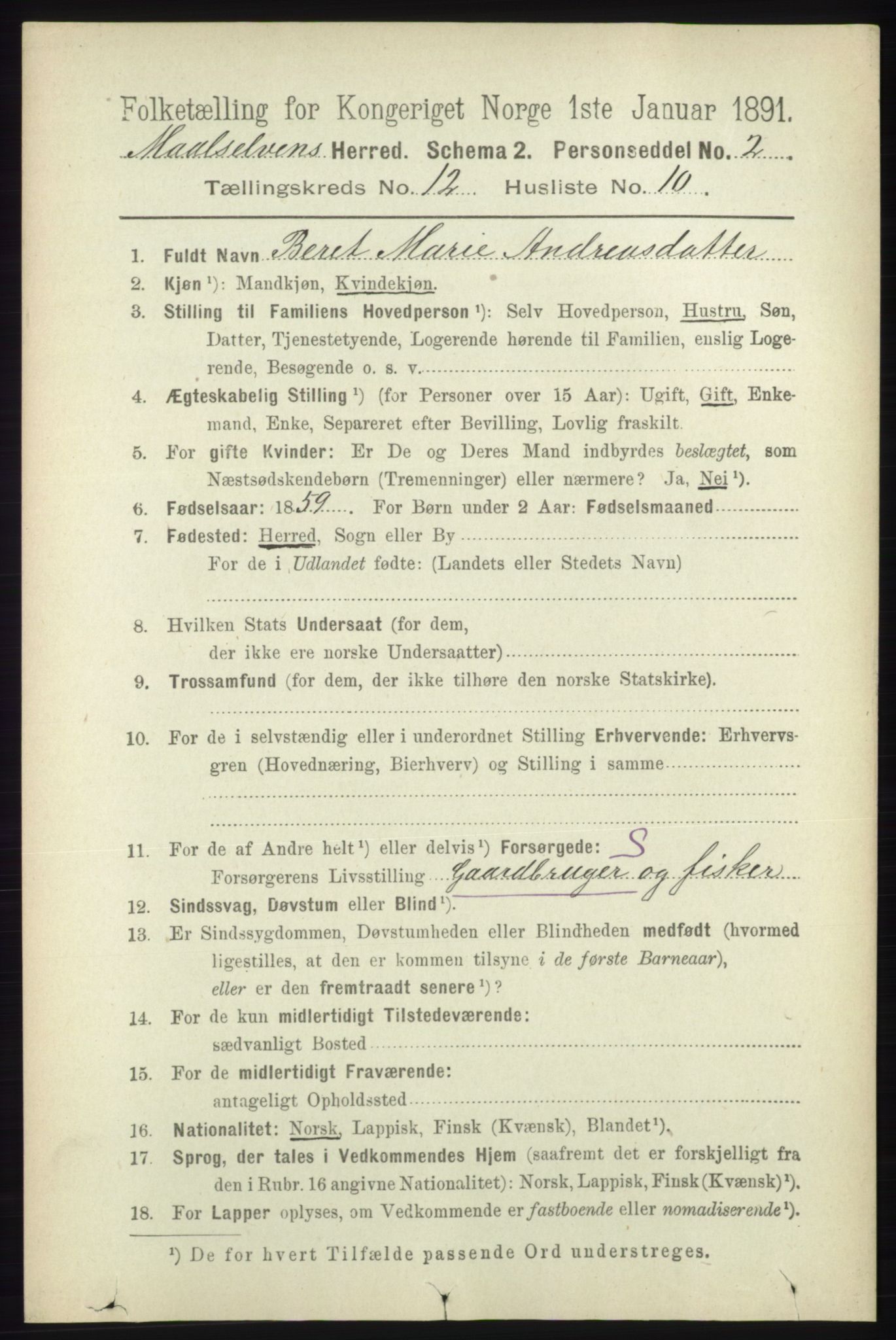 RA, 1891 census for 1924 Målselv, 1891, p. 3851