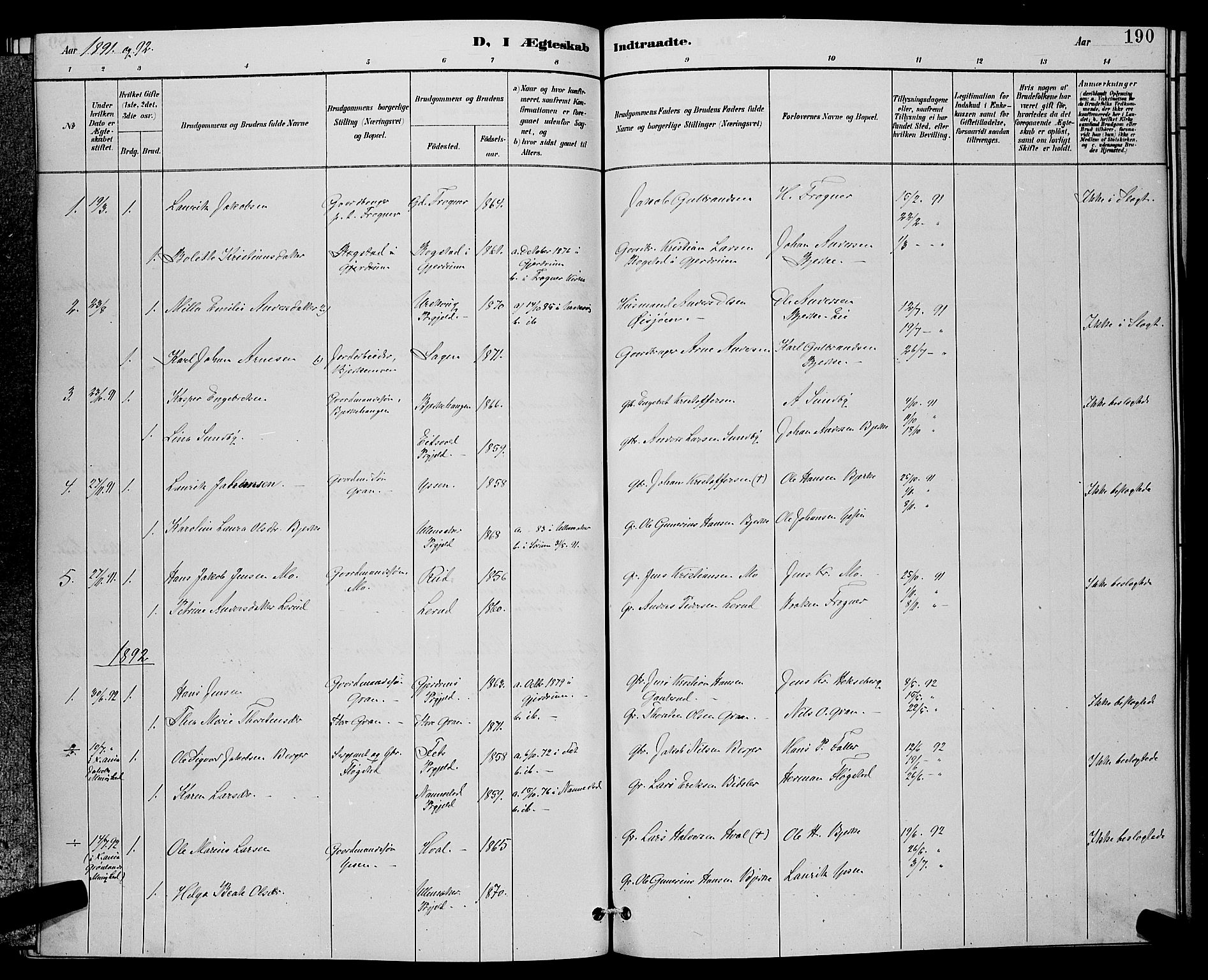 Sørum prestekontor Kirkebøker, SAO/A-10303/G/Ga/L0005: Parish register (copy) no. I 5.2, 1886-1894, p. 190