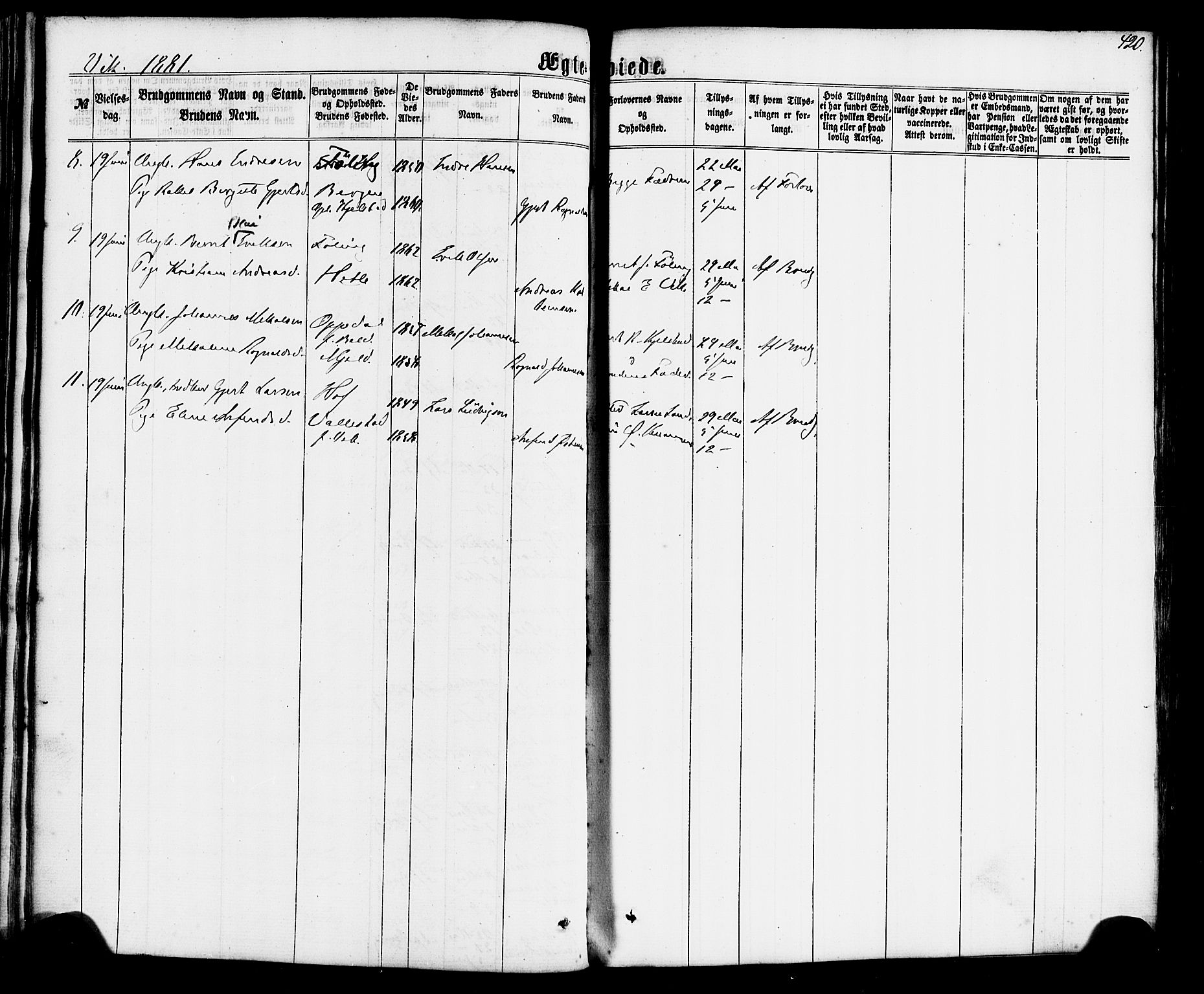 Gaular sokneprestembete, AV/SAB-A-80001/H/Haa: Parish register (official) no. A 5, 1860-1881, p. 420