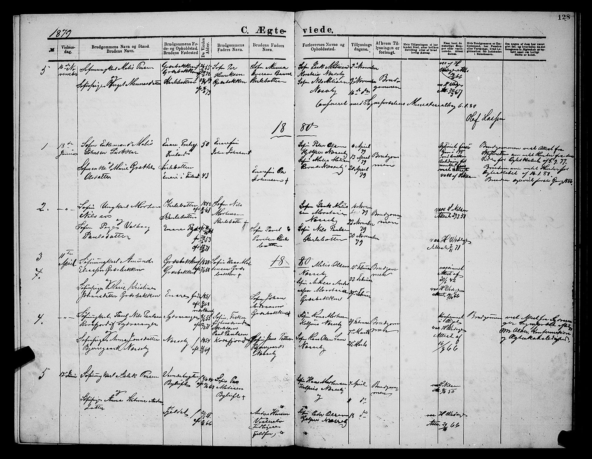 Nesseby sokneprestkontor, SATØ/S-1330/H/Hb/L0004klokker: Parish register (copy) no. 4, 1877-1884, p. 128