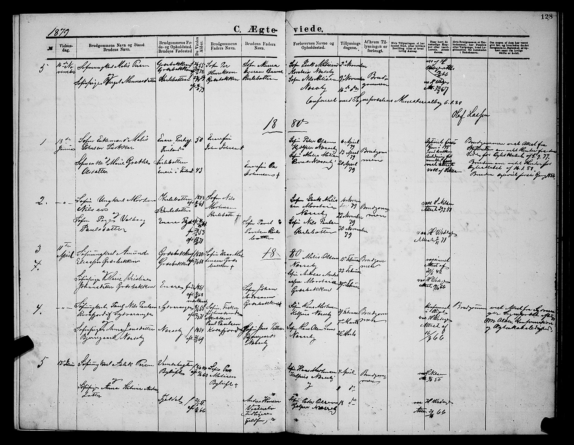 Nesseby sokneprestkontor, AV/SATØ-S-1330/H/Hb/L0004klokker: Parish register (copy) no. 4, 1877-1884, p. 128