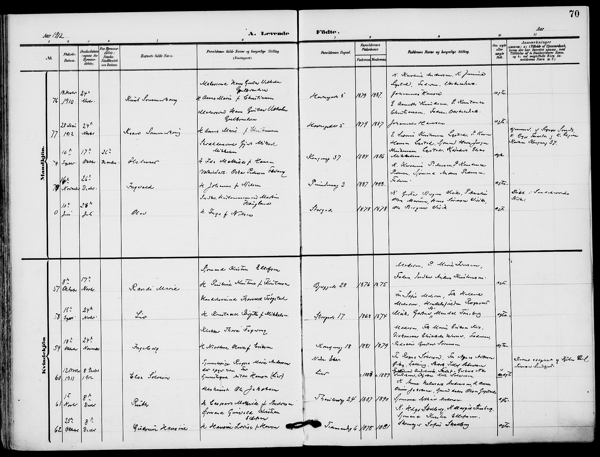 Sandefjord kirkebøker, AV/SAKO-A-315/F/Fa/L0005: Parish register (official) no. 5, 1906-1915, p. 70