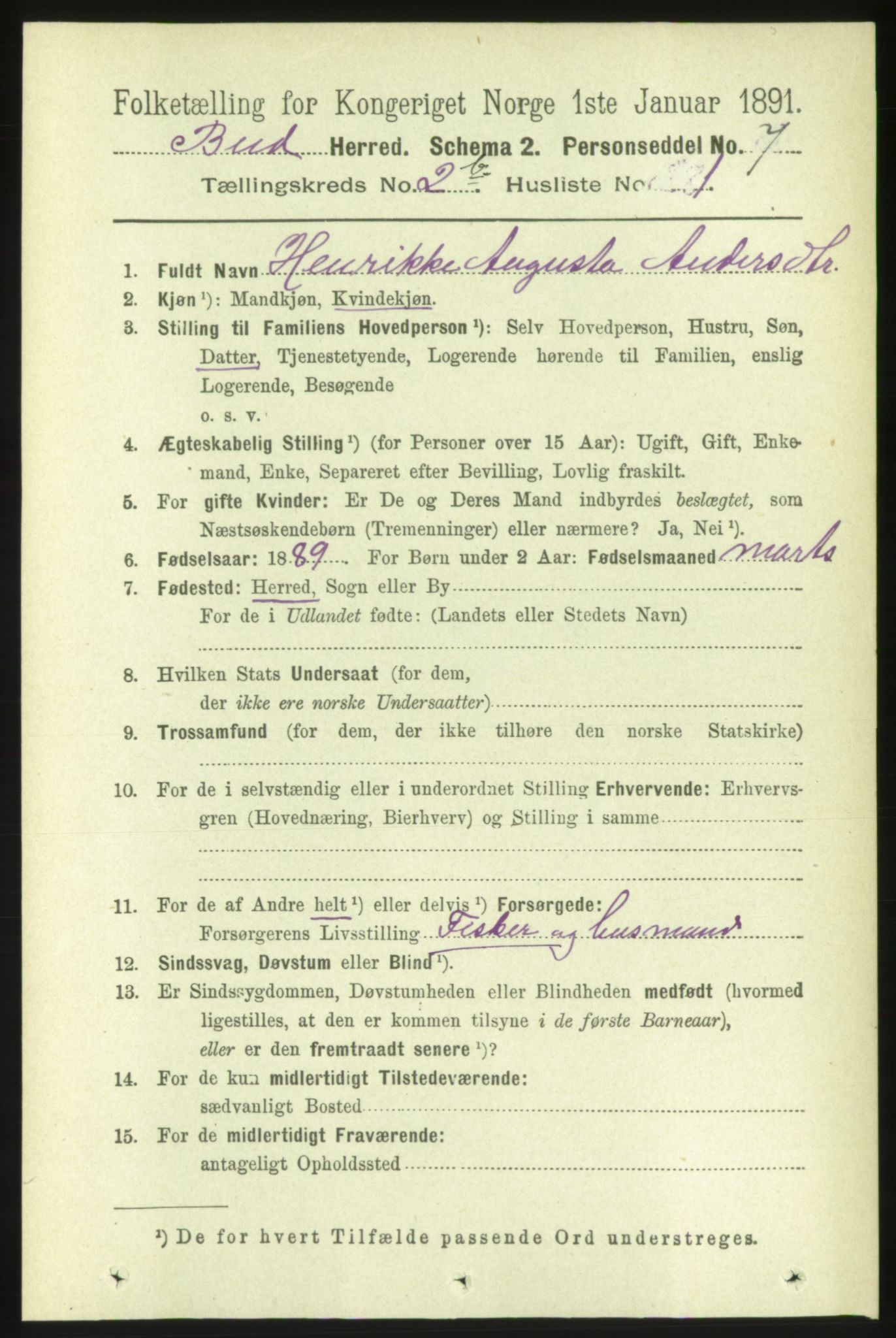 RA, 1891 census for 1549 Bud, 1891, p. 1230