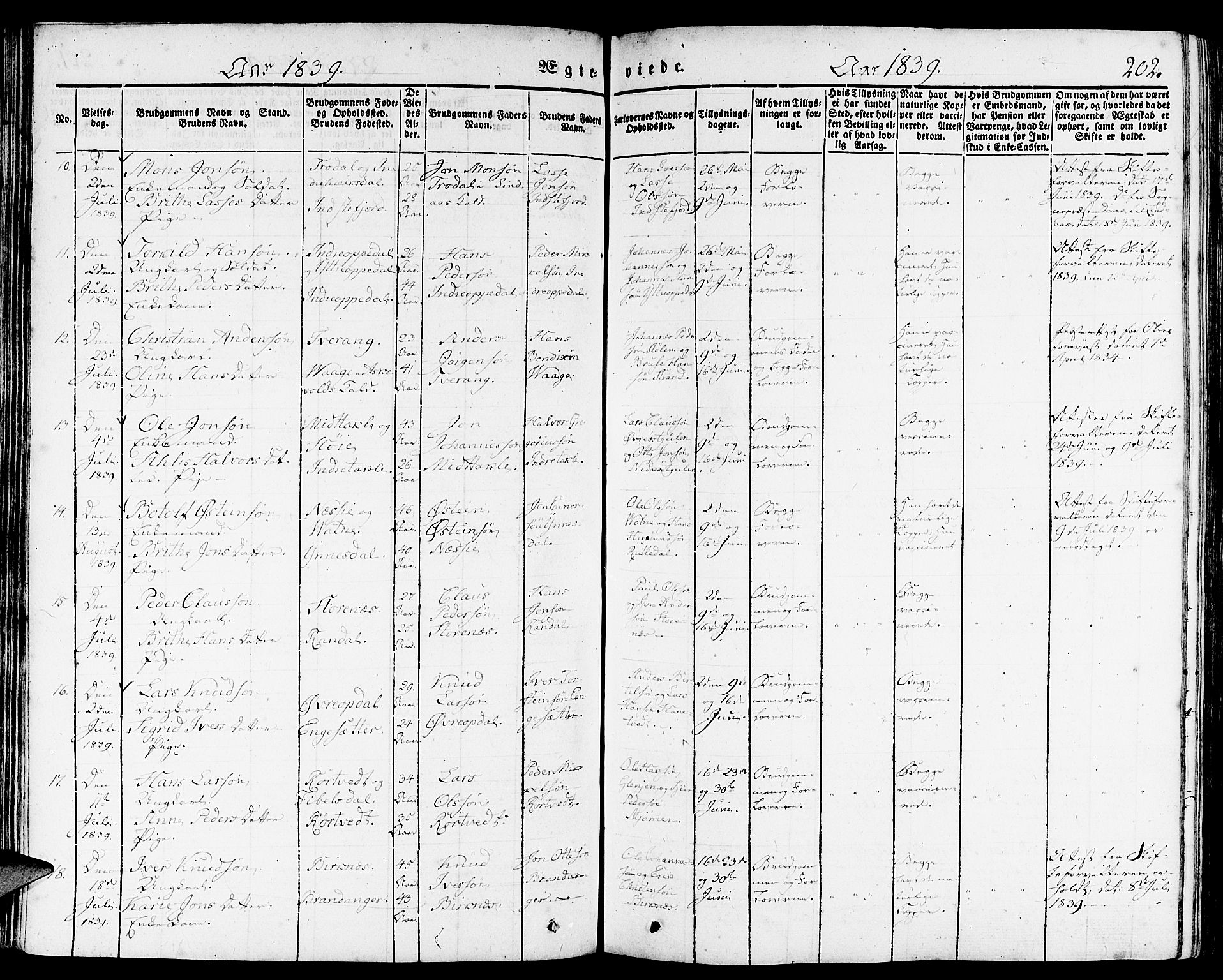 Gulen sokneprestembete, AV/SAB-A-80201/H/Haa/Haaa/L0020: Parish register (official) no. A 20, 1837-1847, p. 202