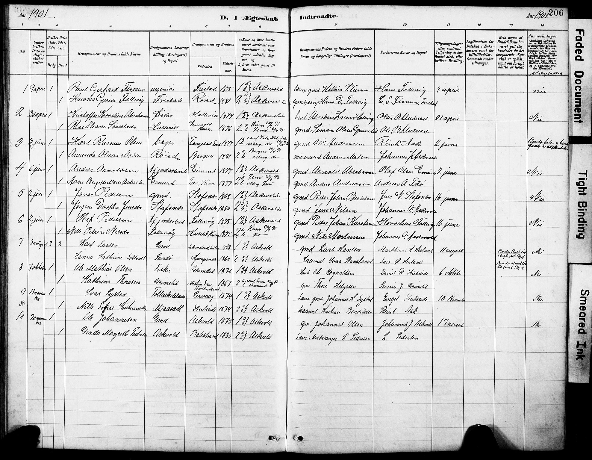 Askvoll sokneprestembete, AV/SAB-A-79501/H/Hab/Haba/L0003: Parish register (copy) no. A 3, 1886-1928, p. 206