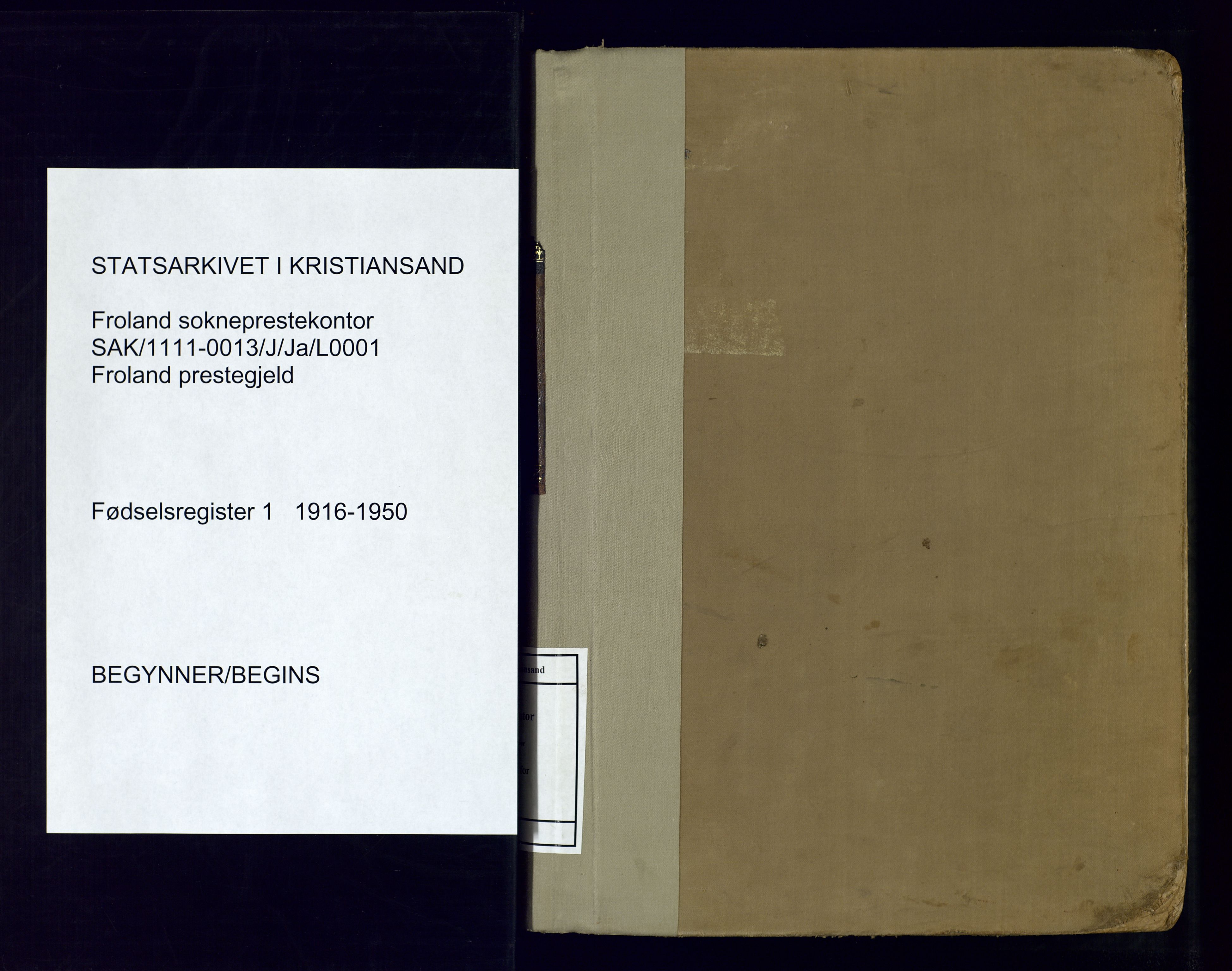 Froland sokneprestkontor, SAK/1111-0013/J/Ja/L0001: Birth register no. 1, 1916-1950