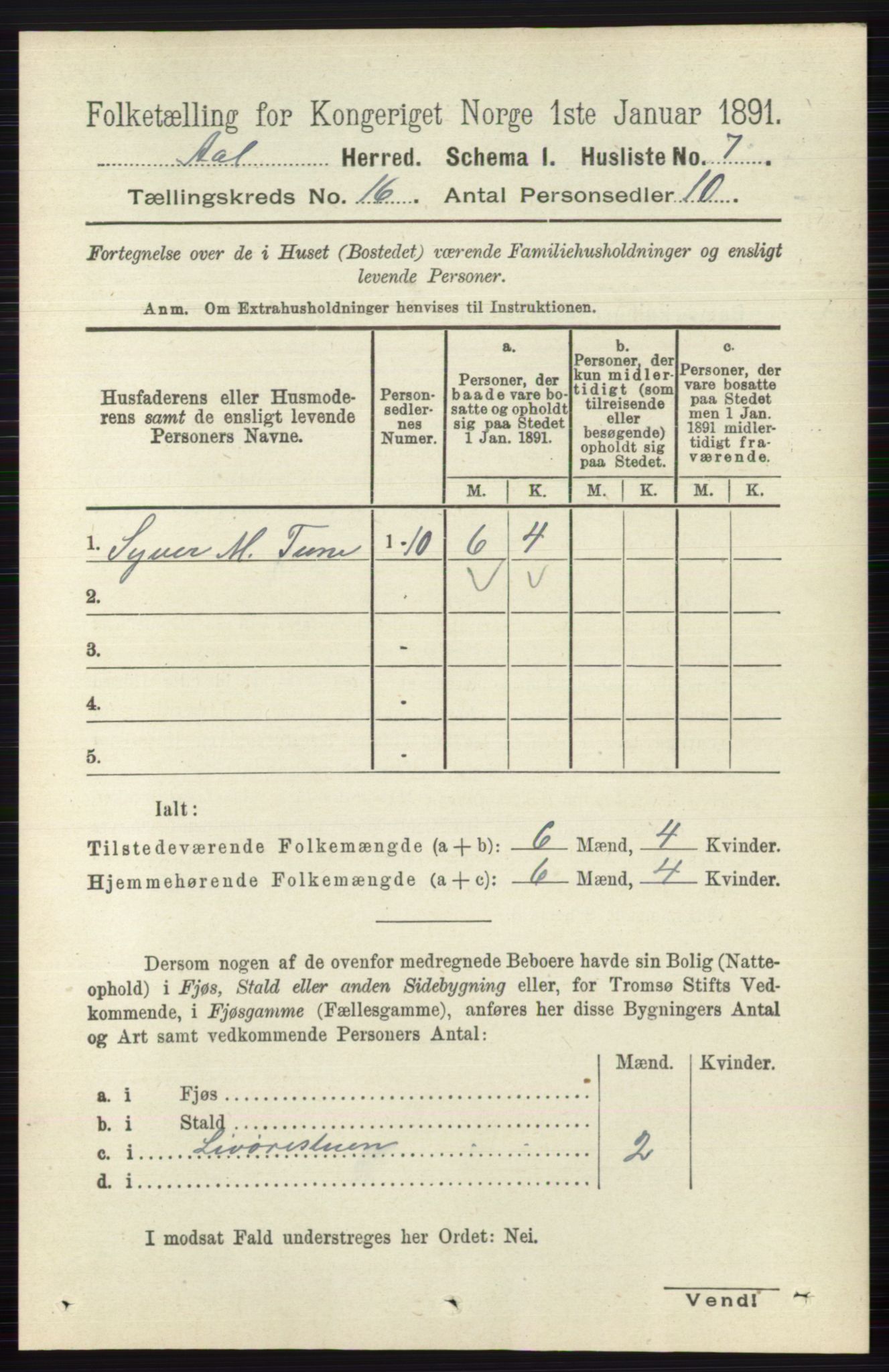 RA, 1891 census for 0619 Ål, 1891, p. 4001