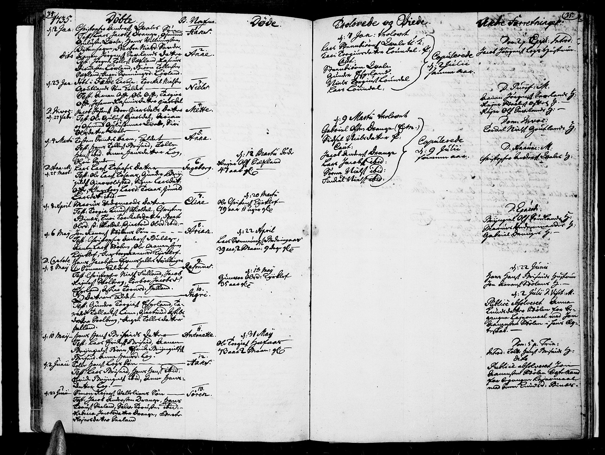 Lista sokneprestkontor, AV/SAK-1111-0027/F/Fa/L0002: Parish register (official) no. A 2 /2, 1726-1753, p. 34-35