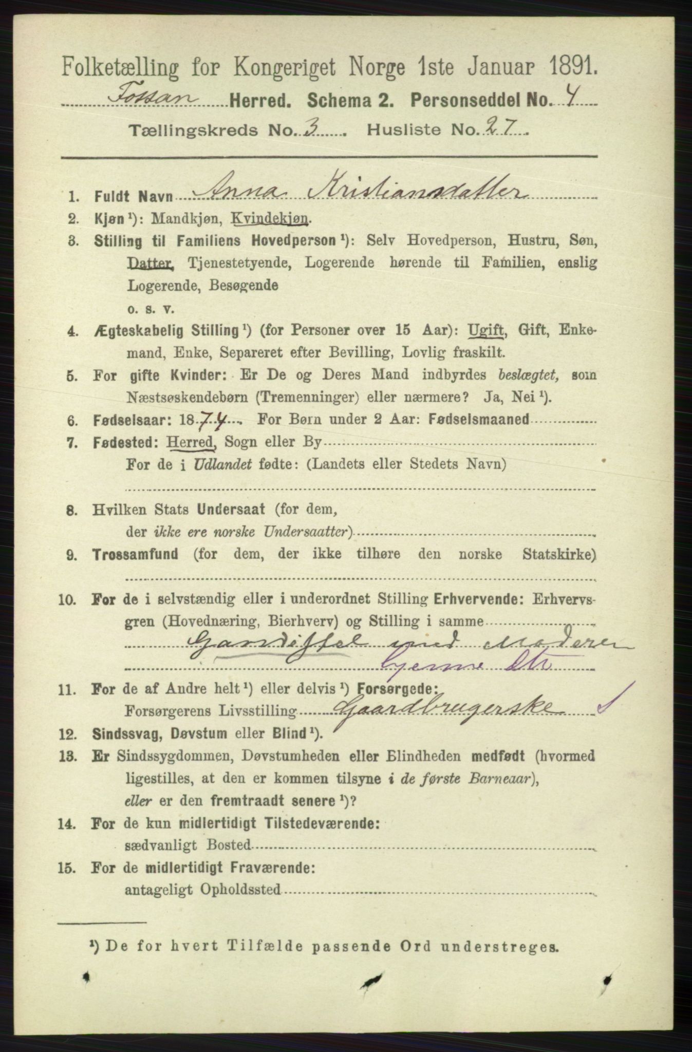 RA, 1891 census for 1129 Forsand, 1891, p. 492