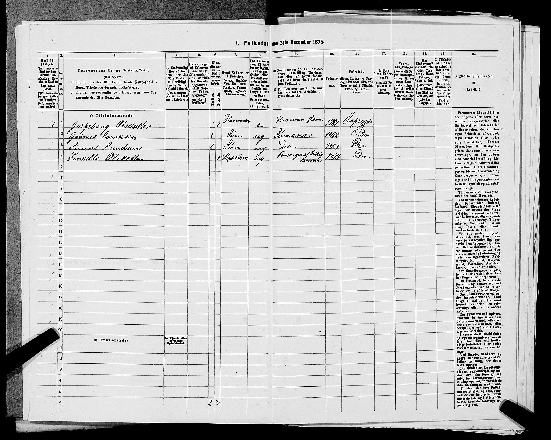 SAST, 1875 census for 1111L Sokndal/Sokndal, 1875, p. 877