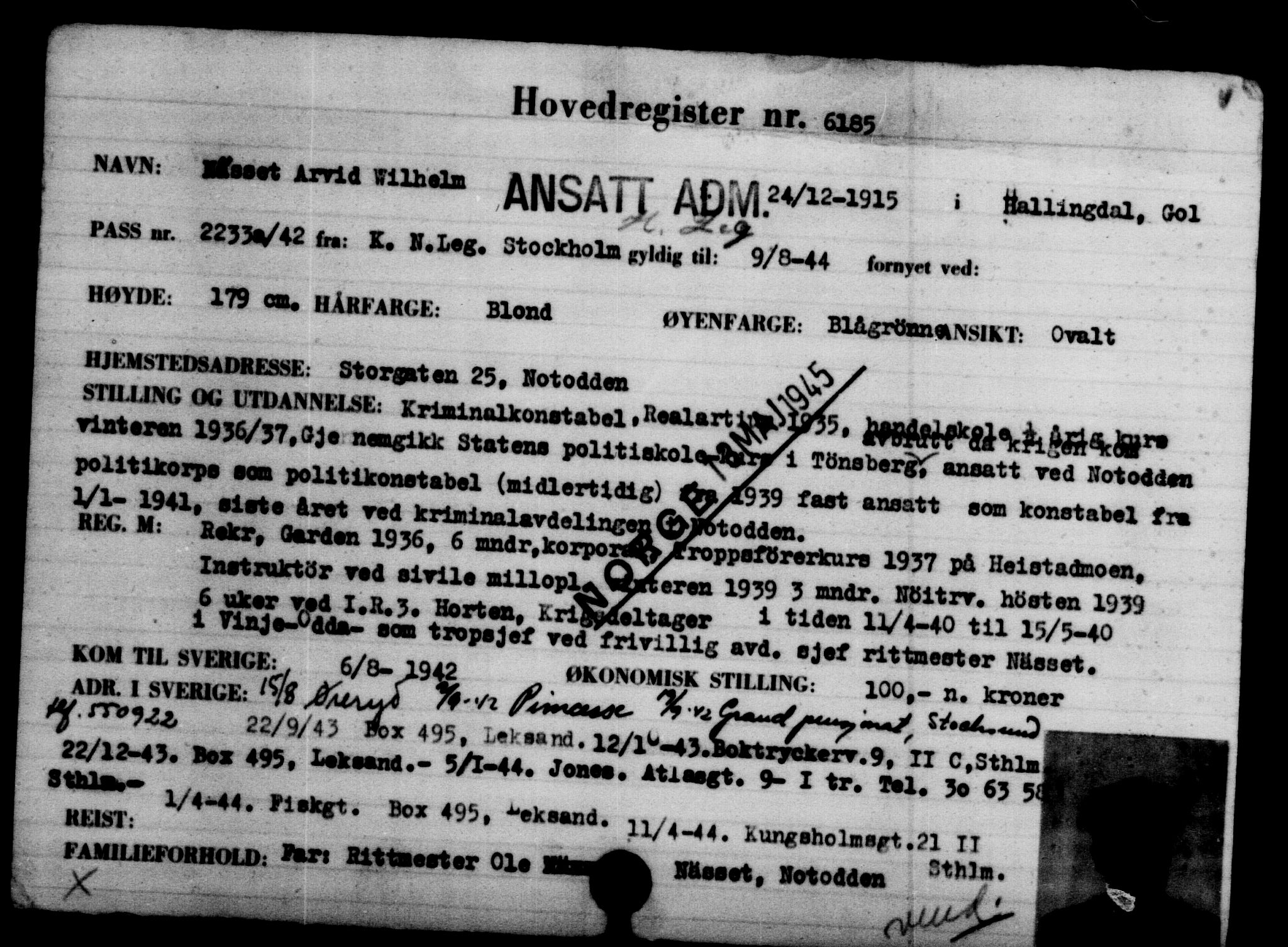 Den Kgl. Norske Legasjons Flyktningskontor, AV/RA-S-6753/V/Va/L0004: Kjesäterkartoteket.  Flyktningenr. 3496-6610, 1940-1945, p. 3157