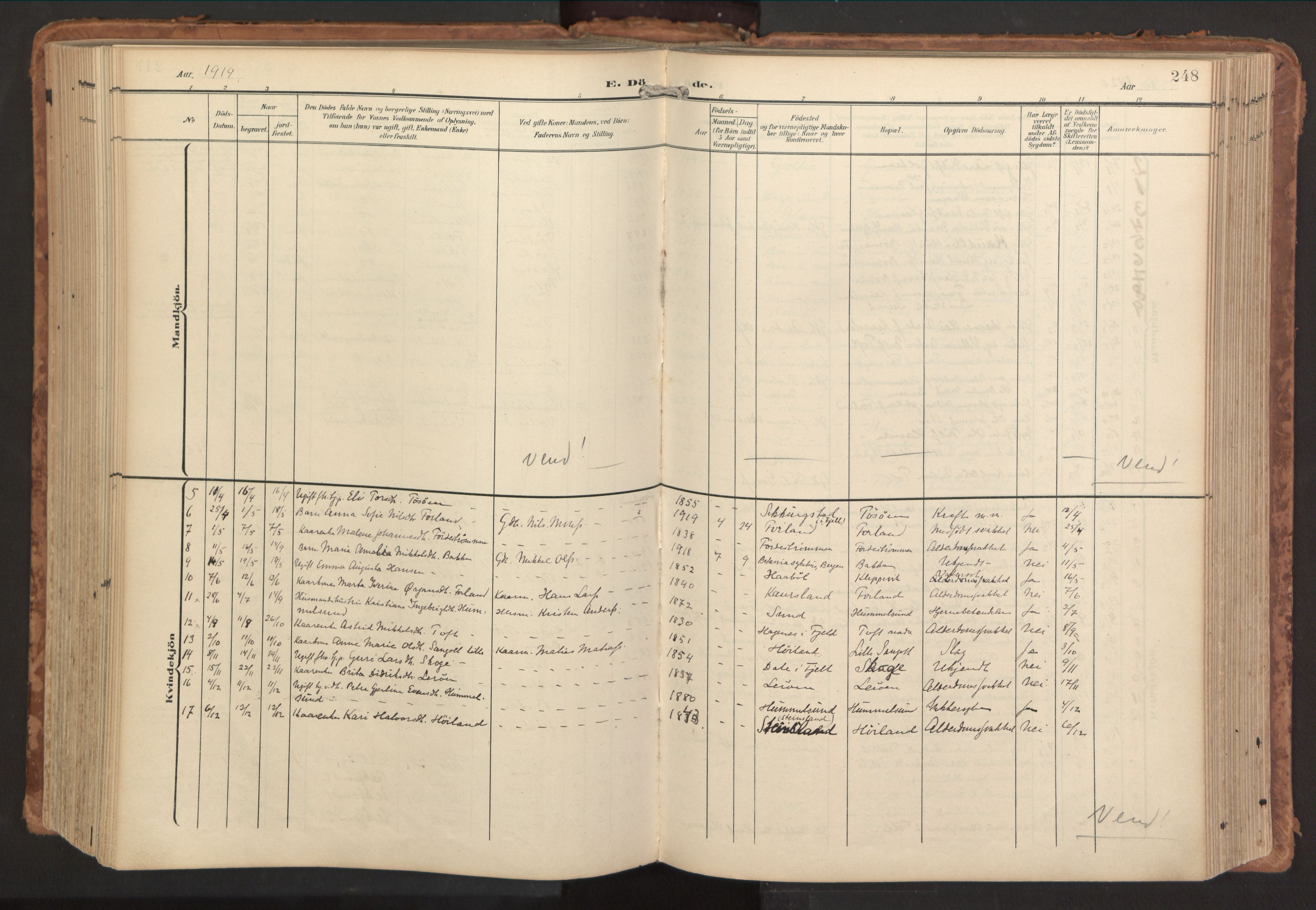 Sund sokneprestembete, SAB/A-99930: Parish register (official) no. B 2, 1907-1926, p. 248