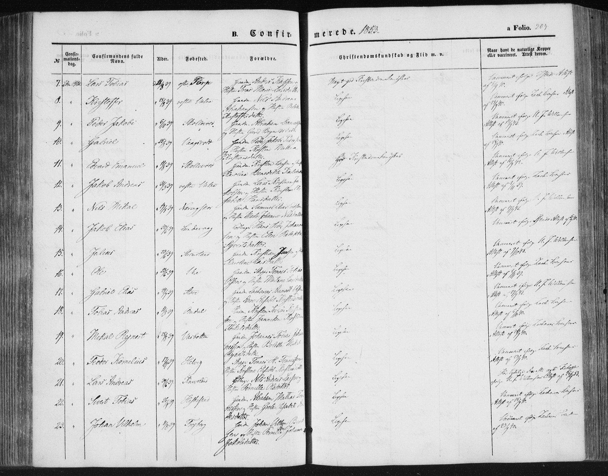 Lista sokneprestkontor, AV/SAK-1111-0027/F/Fa/L0010: Parish register (official) no. A 10, 1846-1861, p. 204