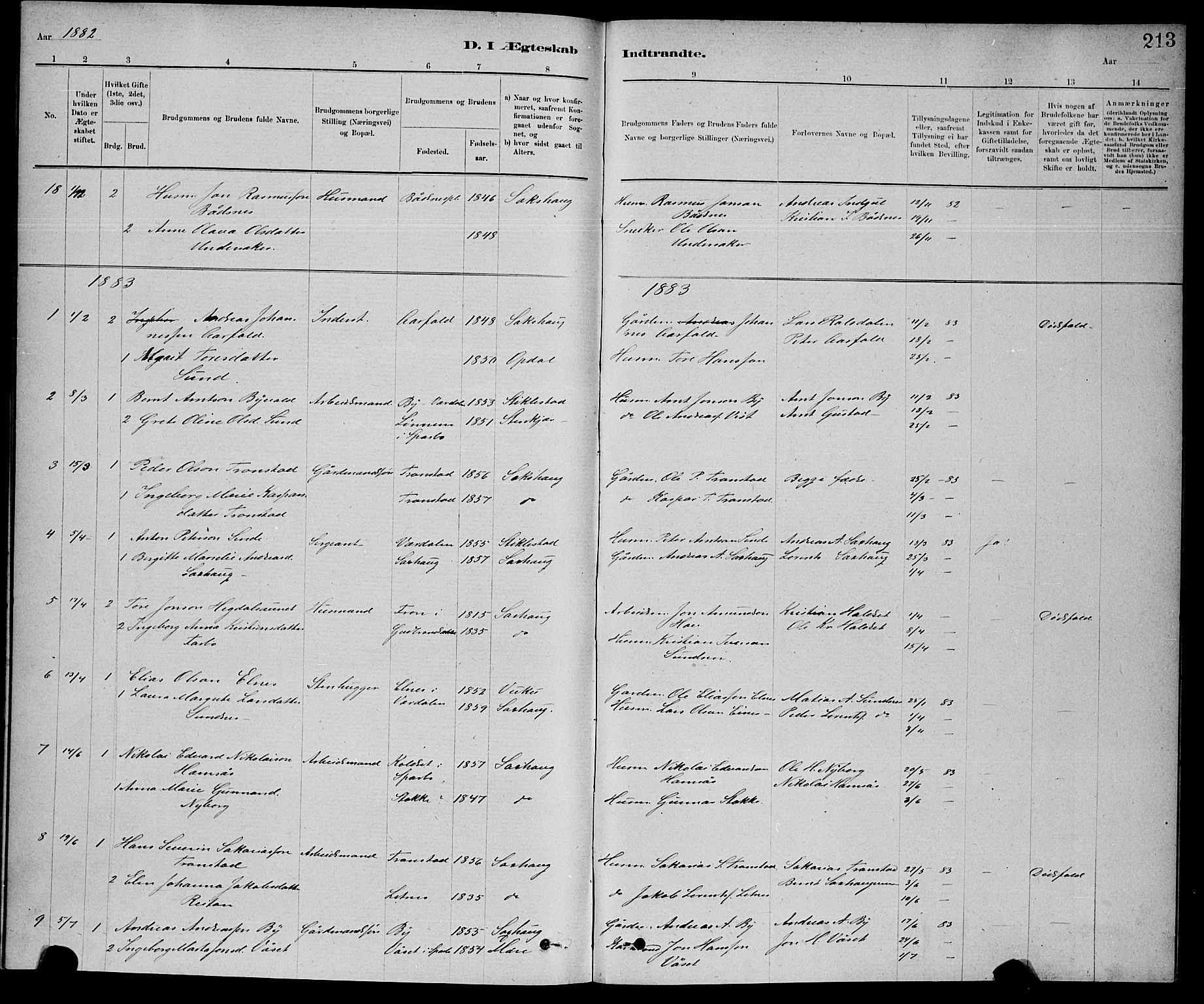 Ministerialprotokoller, klokkerbøker og fødselsregistre - Nord-Trøndelag, SAT/A-1458/730/L0301: Parish register (copy) no. 730C04, 1880-1897, p. 213